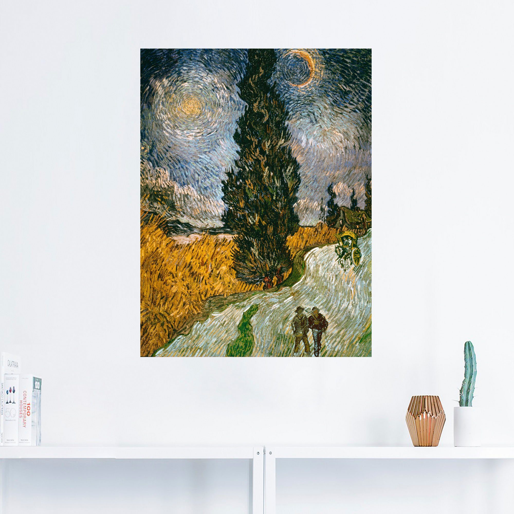 Artland Wandbild Zypresse Größen als Wandaufkleber St), Bäume den Poster gegen versch. oder Leinwandbild, in (1 Sternenhimmel