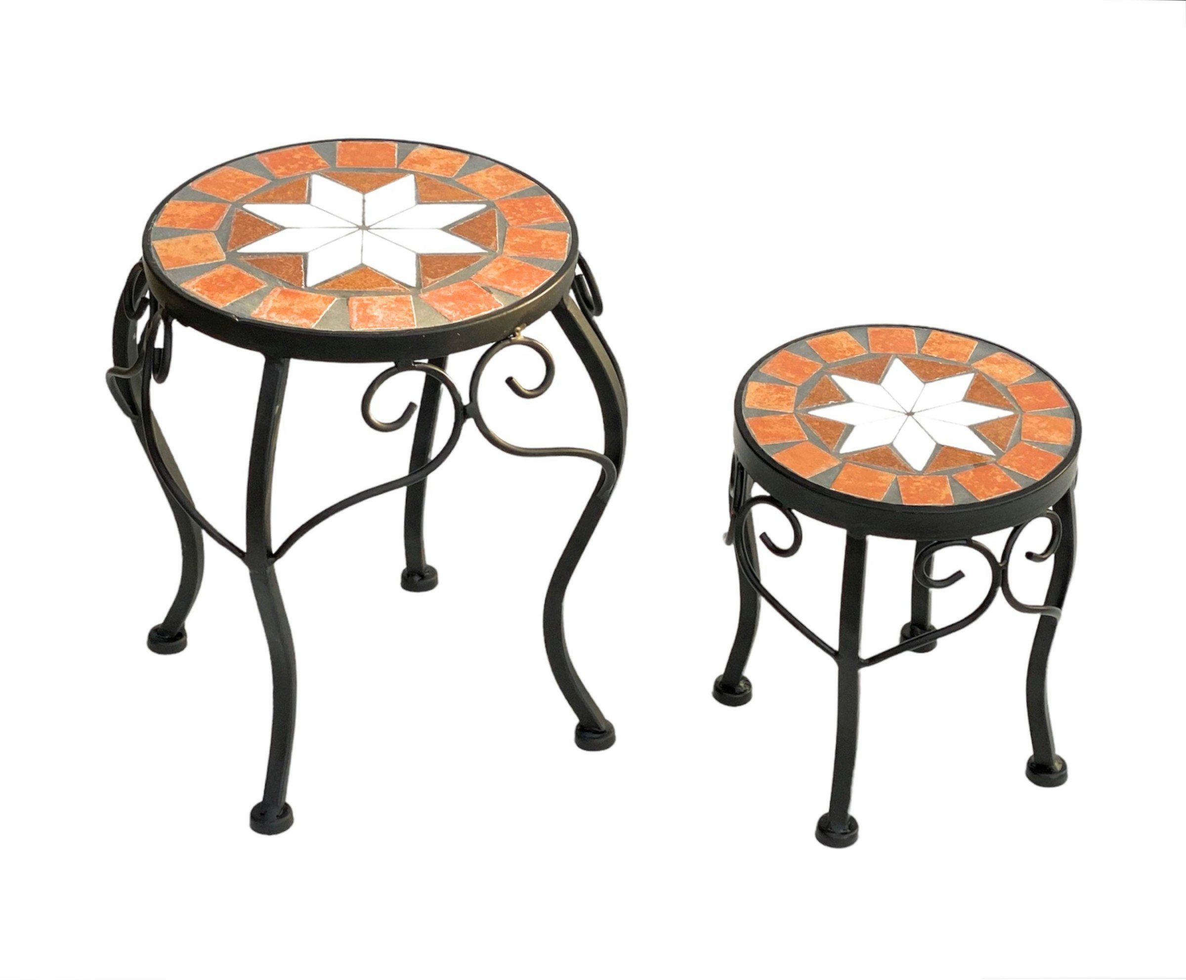 Blumenhocker Mosaik Rund 2er Set 20 und 27 cm Blumenständer 12014 Beistelltisch