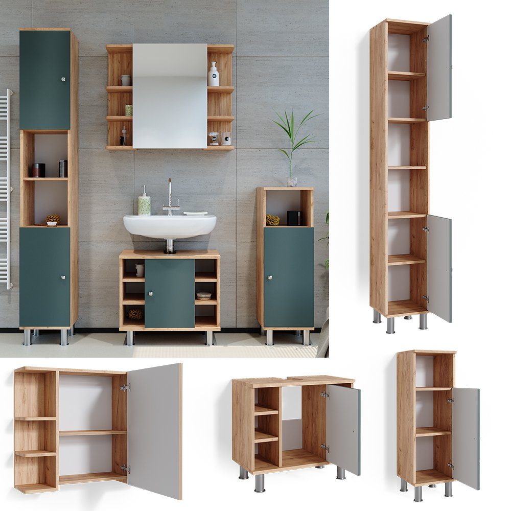 Vicco Badmöbel-Set Fynn, Grün/Goldkraft Eiche, 4 günstig online kaufen