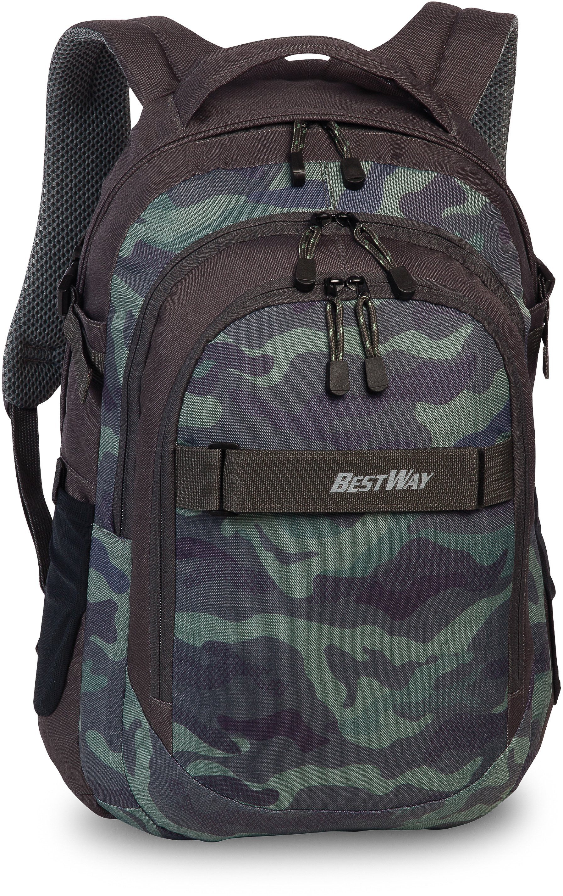 BESTWAY Schulrucksack Evolution Air, oliv, gepolstertem Laptopfach 15 Zoll mit