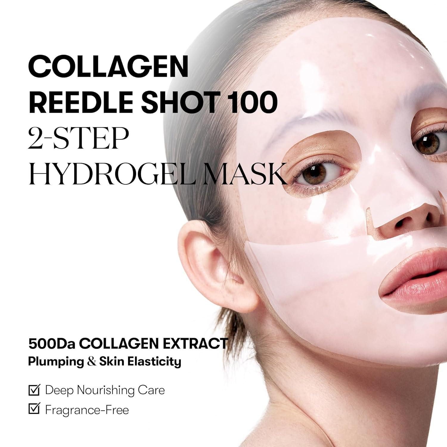 VT Cosmetics Gesichtsmasken-Set Collagen Reedle Shot 100 2Step Hydrogel Maske – 2-Phasen- -Gesichtsmaske mit Mikronadel-Technologie, Kollagen, Centella, Asiatica & Niacinamide – für straffe, pralle & regenerierte Haut – 1St