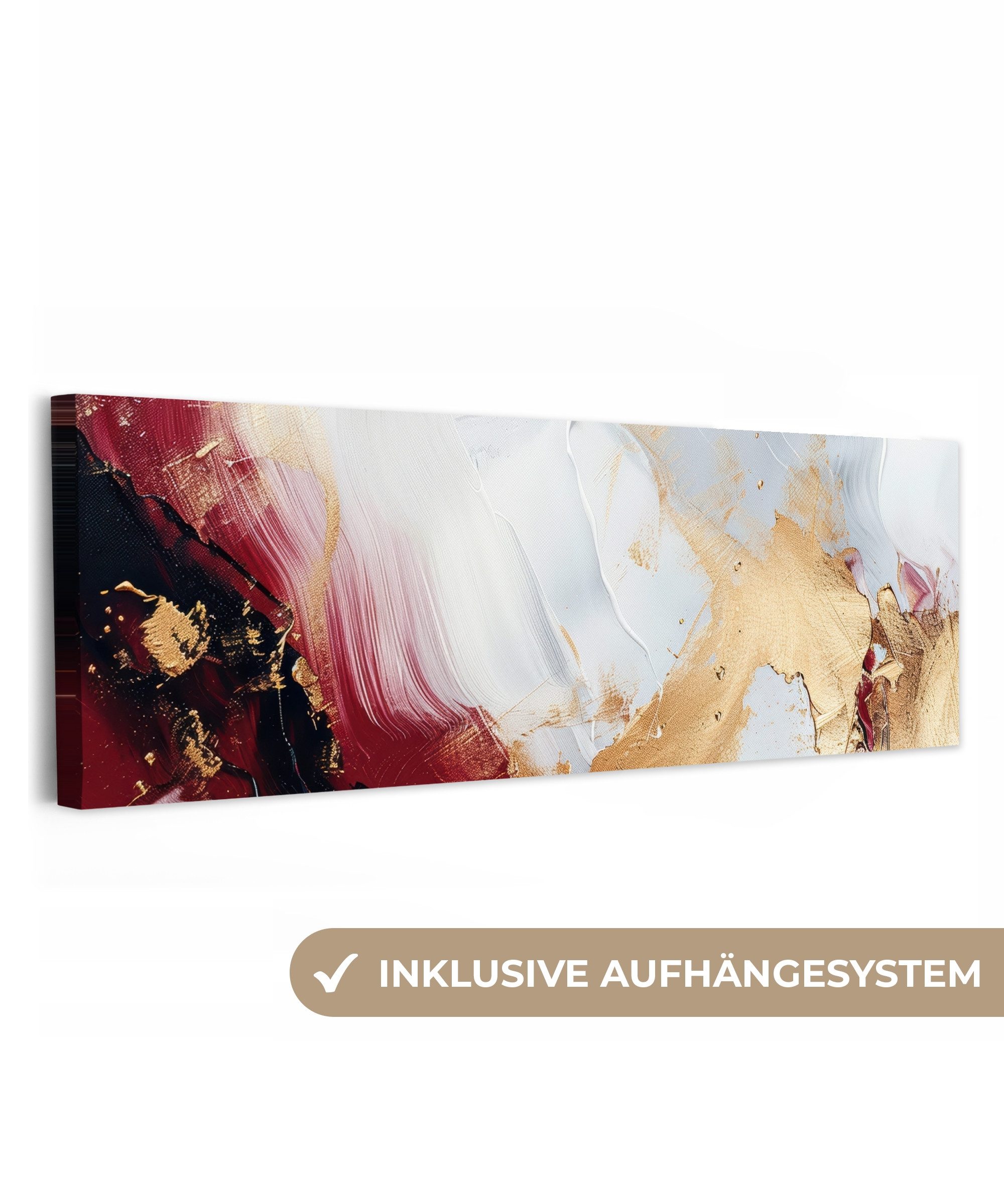 OneMillionCanvasses® Leinwandbild Panorama Rot - Abstrakt - Gold - Modern, Fotodruck (1 St), Wandbild, Deko Schlafzimmer Wohnzimmer Flur 60x20 cm