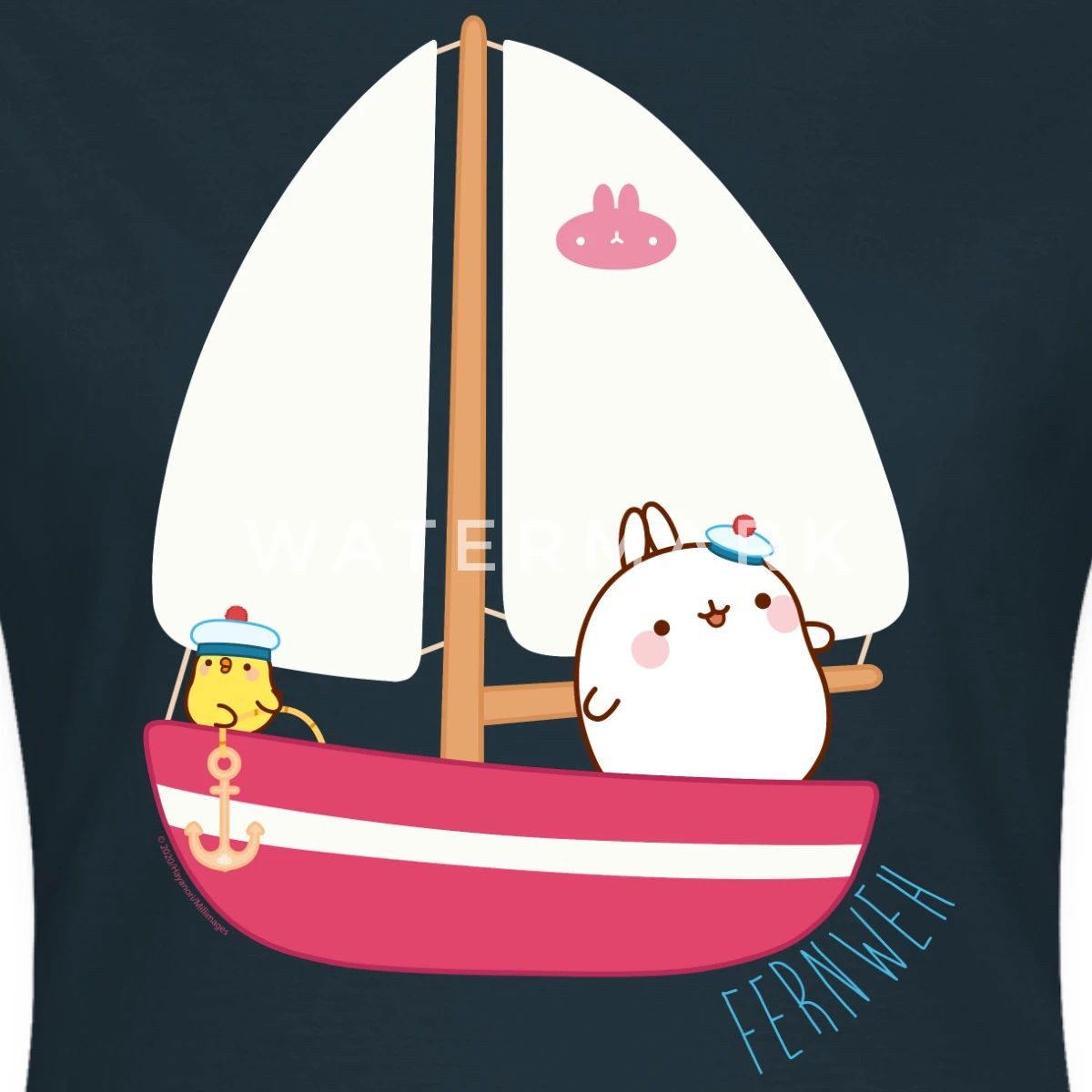 Spreadshirt T-Shirt Molang Piu Piu Segeln Fernweh Frauen T-Shirt (1-tlg) Slim Fit, fällt klein aus