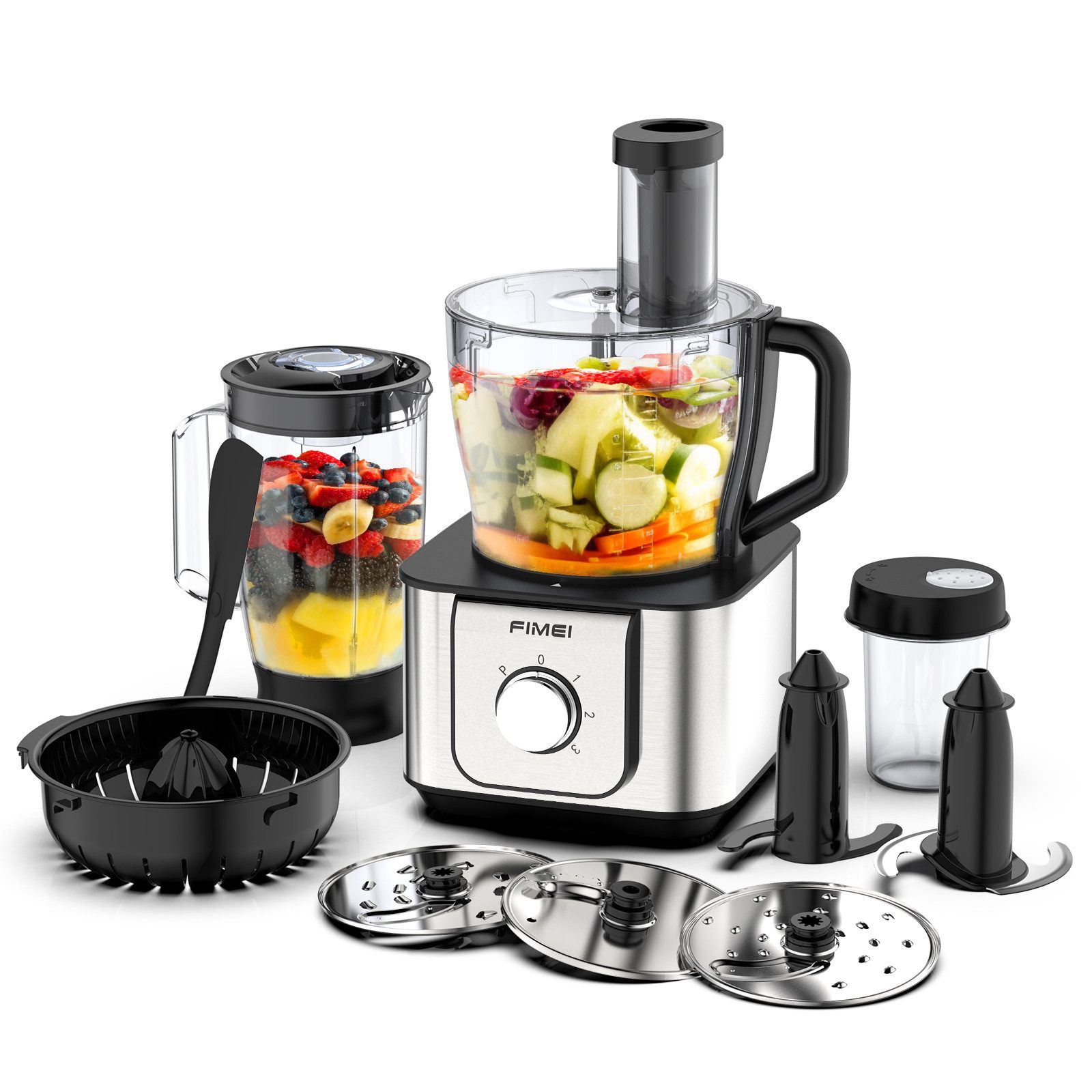 FIMEI Küchenmaschine HGM406, 1100 W, 3,2 l Schüssel, 3,2L Zerkleinerer, 1,5L Mixer, Mühle, Zitruspresse & Zubehör