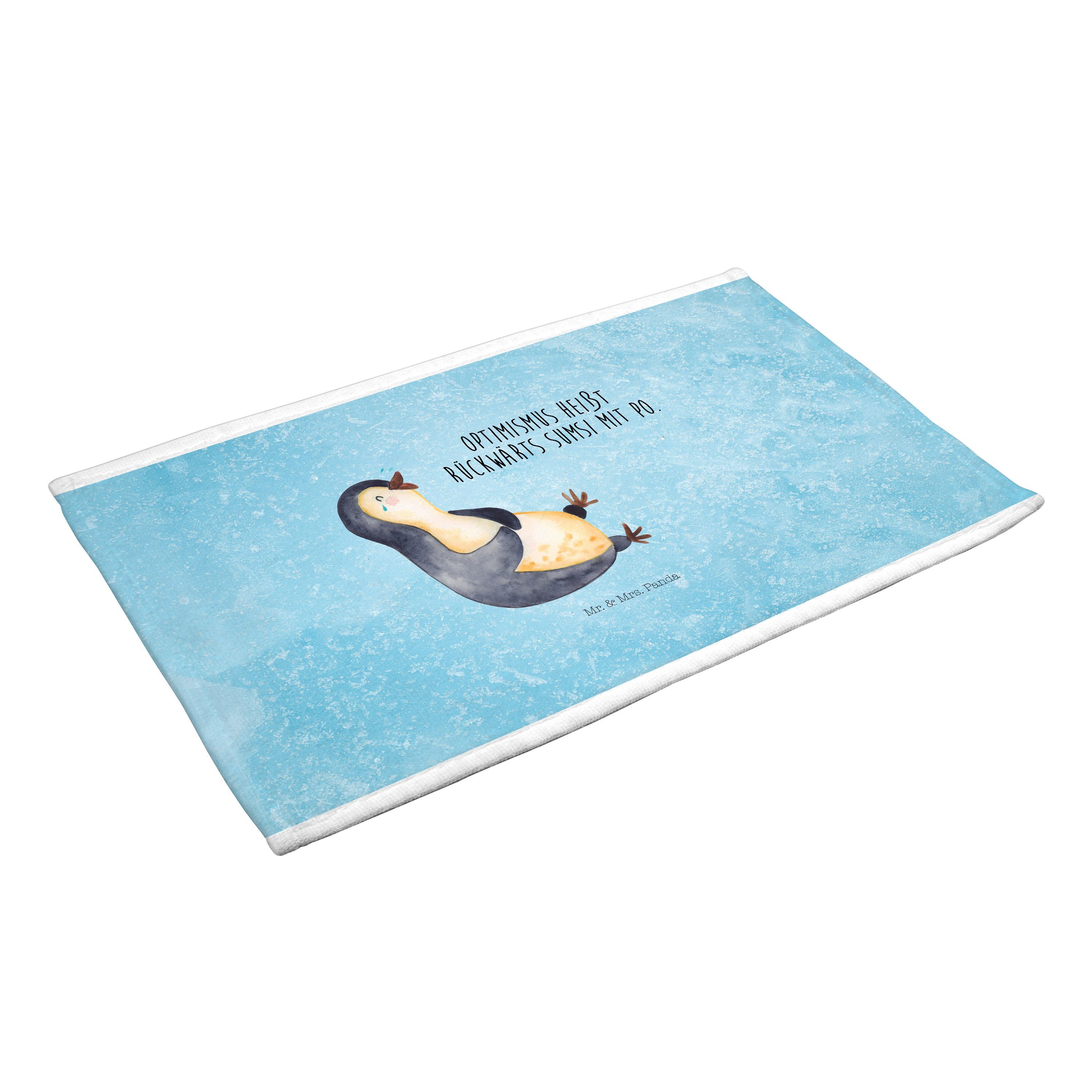 Mr. & Mrs. Panda Handtuch Eisblau Freude, - lachend - Geschenk, (1-St) w, Pinguin Handtuch, Handtücher