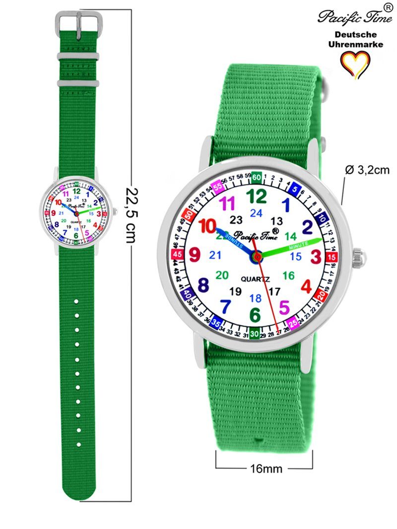 Pacific Time Quarzuhr Set Kinder Wechselarmband, grün Lernuhr und Gratis Match gelb Versand und Reflektor - Design Mix Armbanduhr