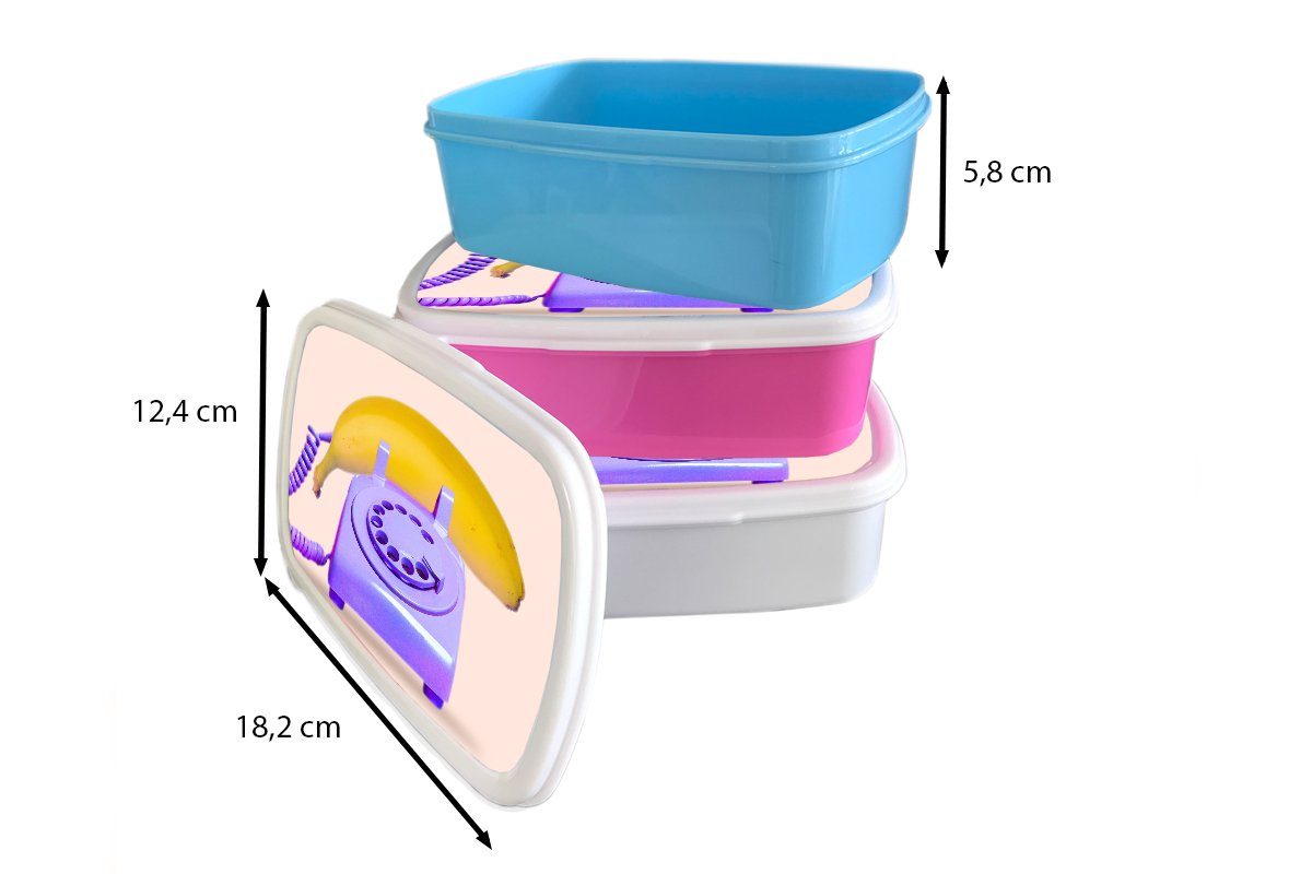 Snackbox, Lunchbox rosa Brotbox Telefon Kunststoff, (2-tlg), Gelb, Lila MuchoWow - für Brotdose - Erwachsene, Banane Kunststoff Kinder, - Mädchen,