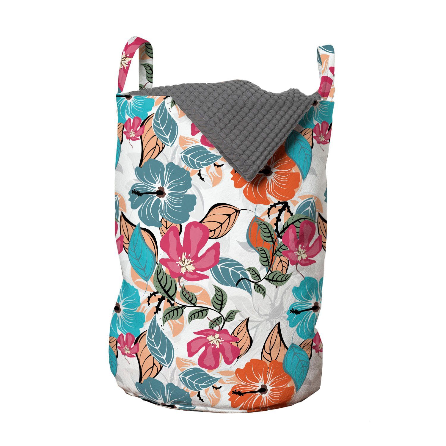 Abakuhaus Wäschesäckchen Wäschekorb mit Griffen Kordelzugverschluss für Waschsalons, Exotisch Tropical Bunte Blütenblätter