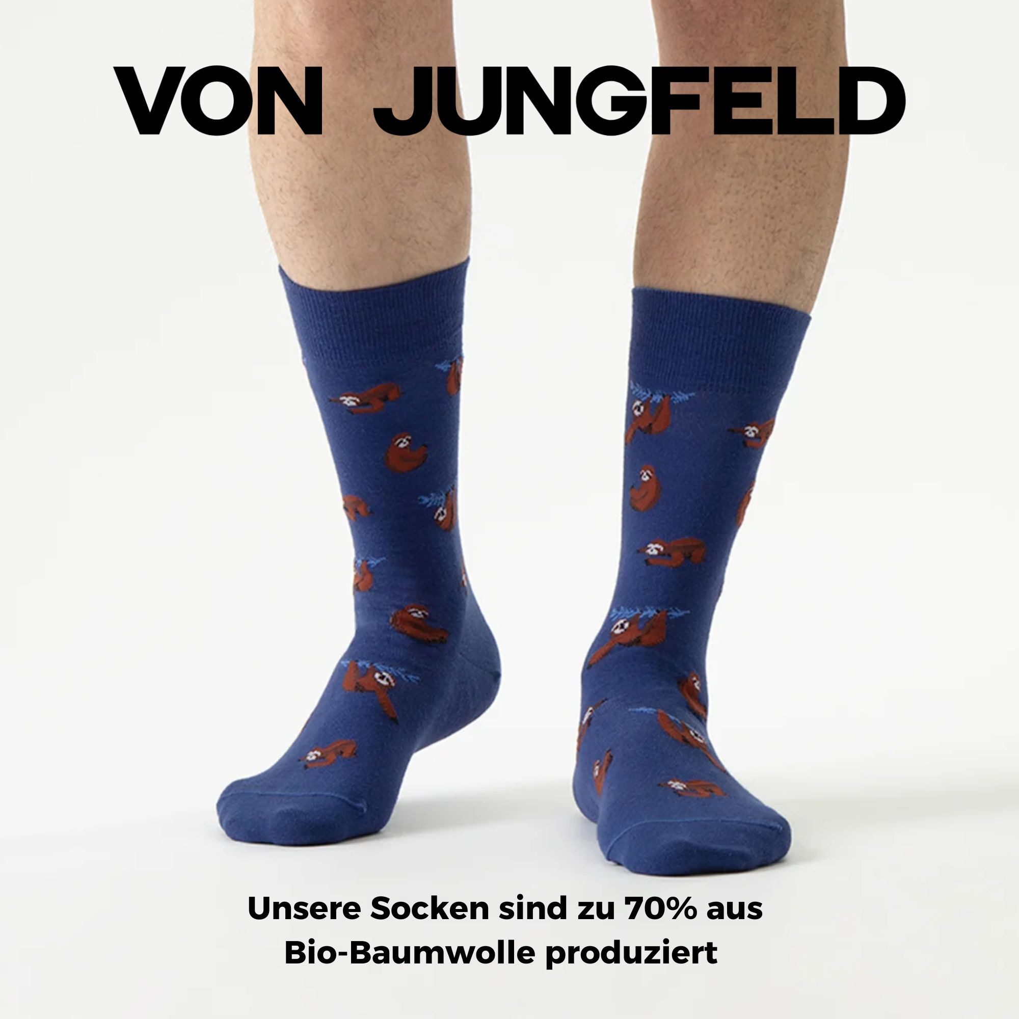 von Jungfeld Socken Faultier Icon Baumwoll-Mischung 35-46 Unisex (1-Paar, 1 Paar) Motivsocken aus Bio-Baumwolle