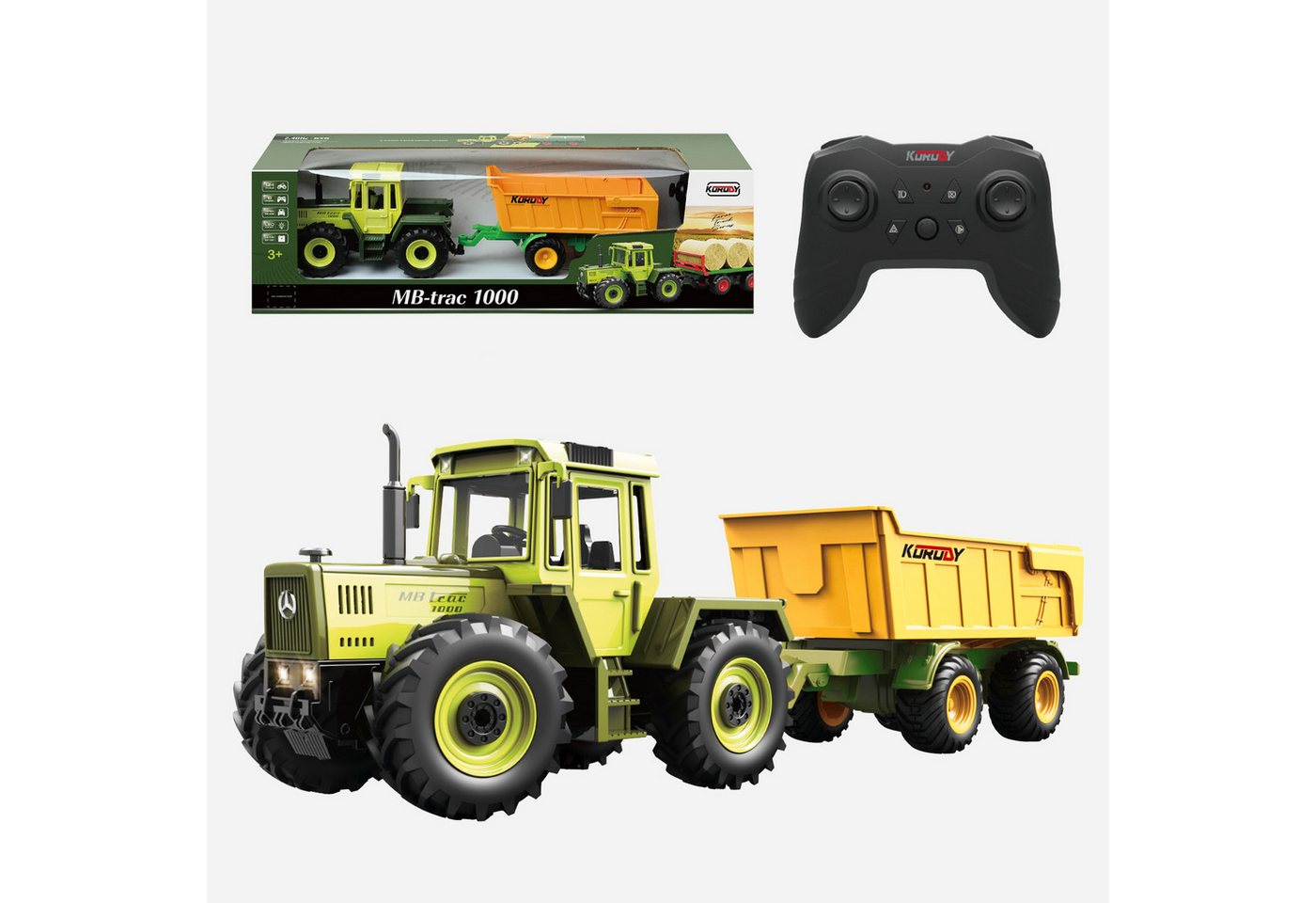 Esun RC-Traktor Ferngesteuertes Traktor Spielzeug, RC Trecker MB-trac 1000 für Kinder (Set, Komplettset), 1:24 RC auto mit Anhänger, Ferngesteuertes Modell