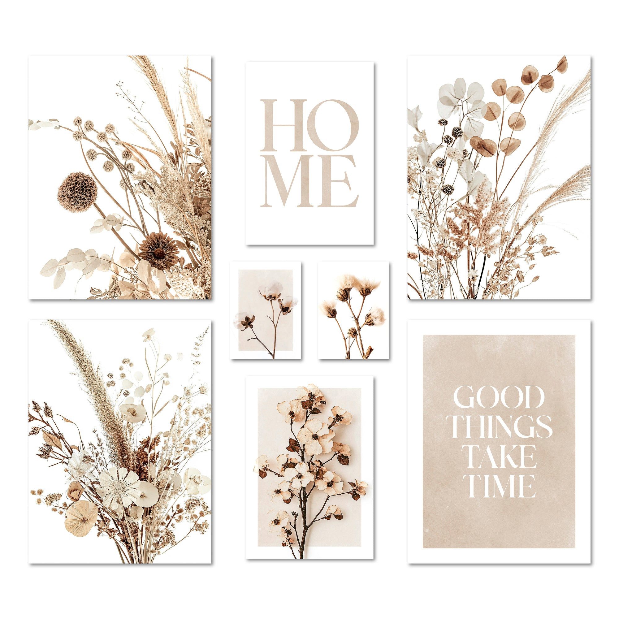 ARTFAVES Изображения-Collage Плакат Set - Beige Dried Flowers - Deko Wandbilder beige, trockenblume, (Wandbilder modern, 8 St)