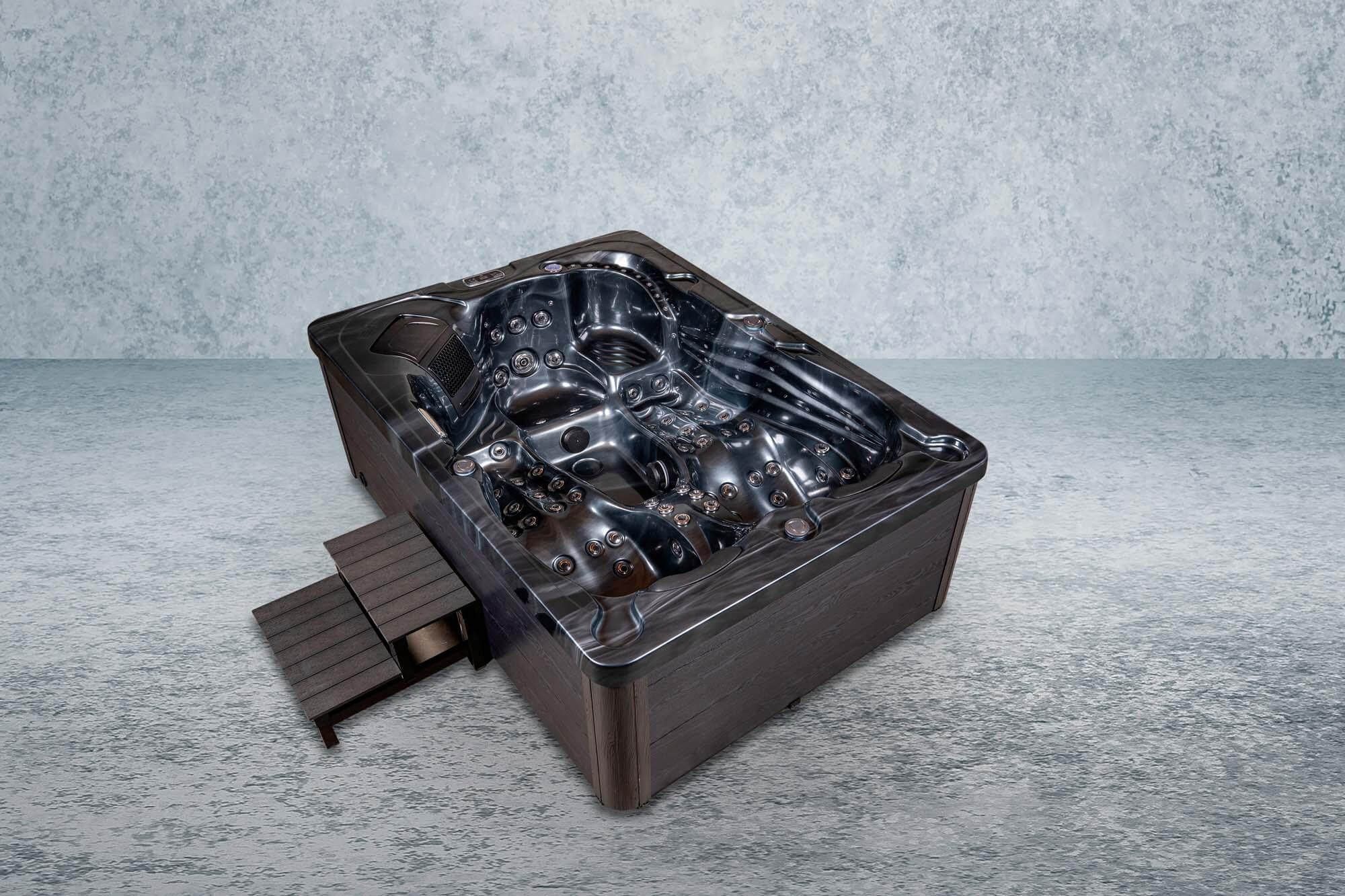 PureHaven Whirlpool PureHaven American Outdoor-Whirlpool 220x156 cm für 3 Personen, mit 77 Wasserdüsen und 10 Luftdüsen Thermoabdeckung LEDs Farbe PEARL