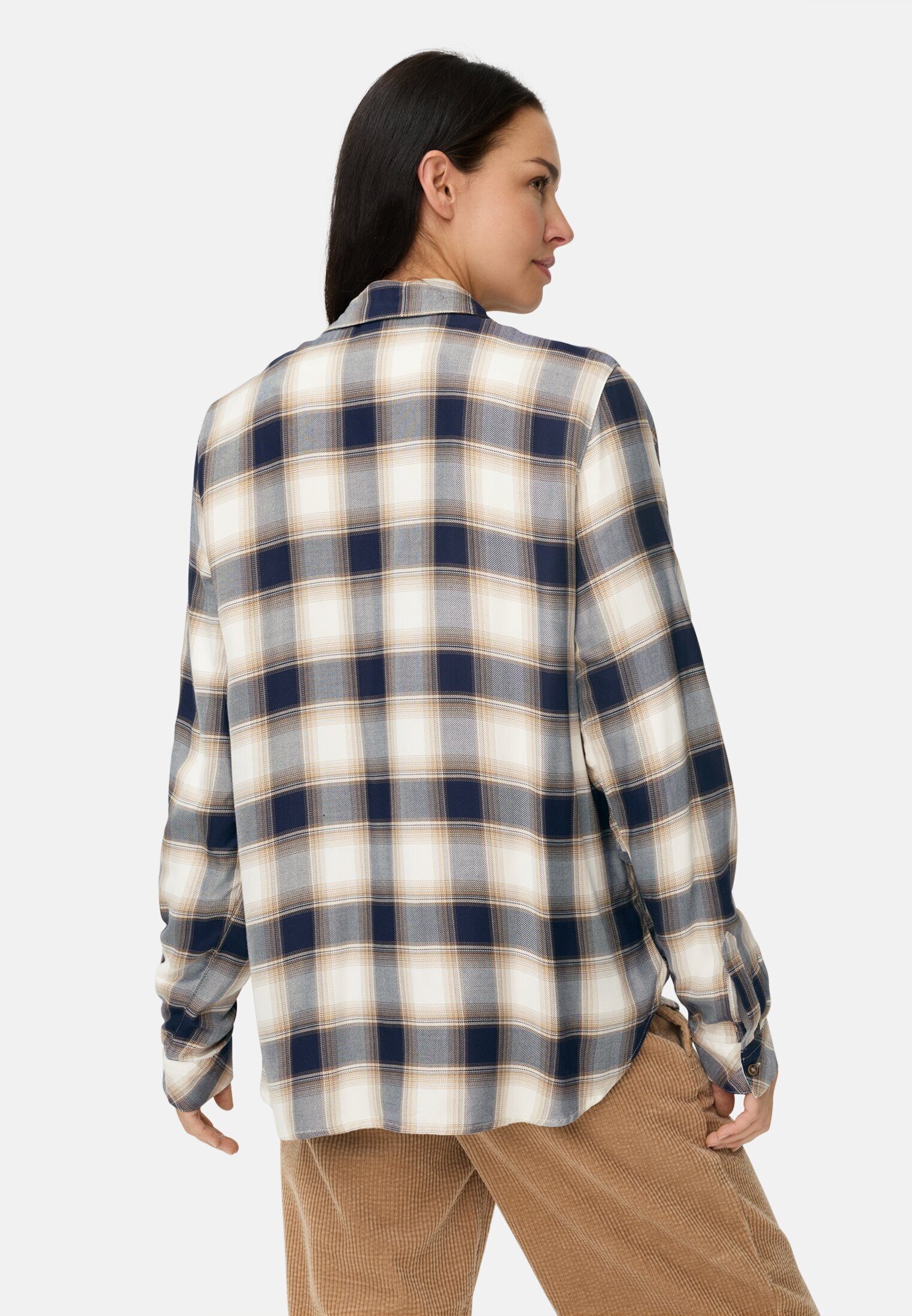 camel active Hemdbluse aus reiner Viskose Langarm Kentkragen kariert günstig online kaufen