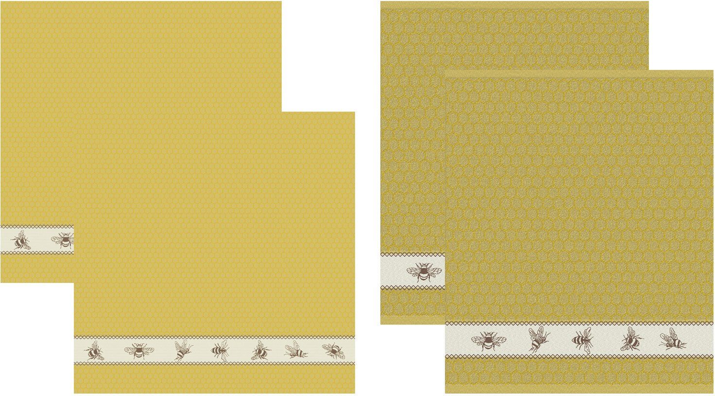 DDDDD Geschirrtuch Bees, (Set, 4-tlg., Combi-Set: bestehend aus 2x Küchentuch + 2x Geschirrtuch) gelb/naturweiß/braun
