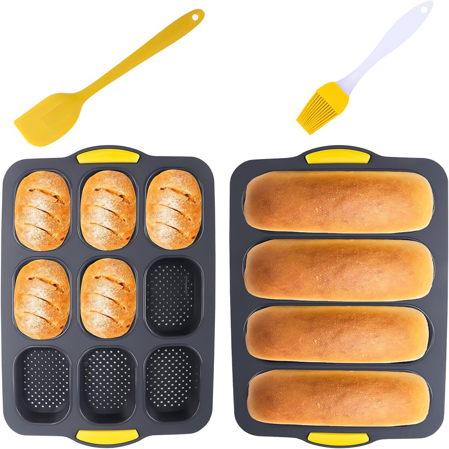 HEYHIPPO Brotbackform Backform Set für Baguette & Brot, 2 Silikonformen, Spülmaschinenfest, (2-tlg), Antihaft-Silikon,hitzebeständig,leicht zu reinigen,rutschfestem Griff