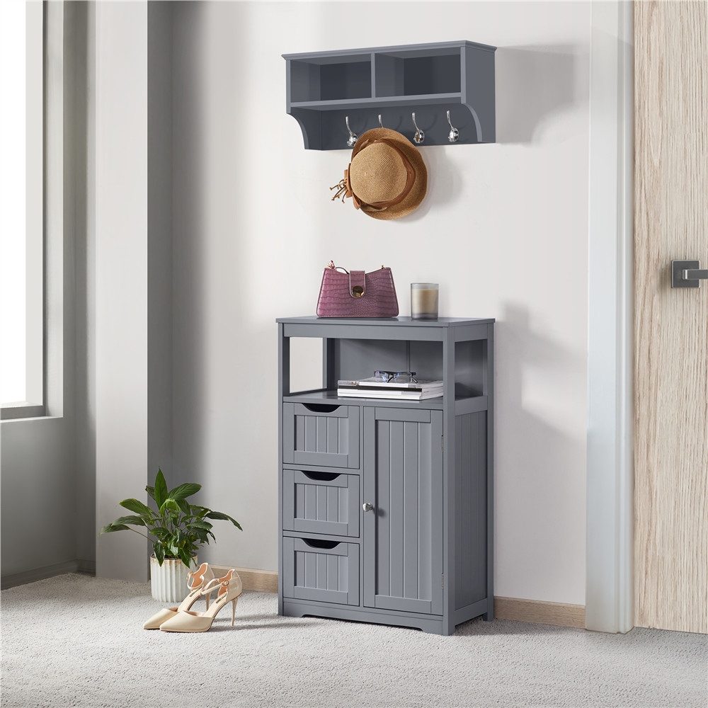 Yaheetech Badkommode Badezimmerschrank, Badschrank mit 3 Schubladen & 1 Schrank mit verstellbarem Regalbrett