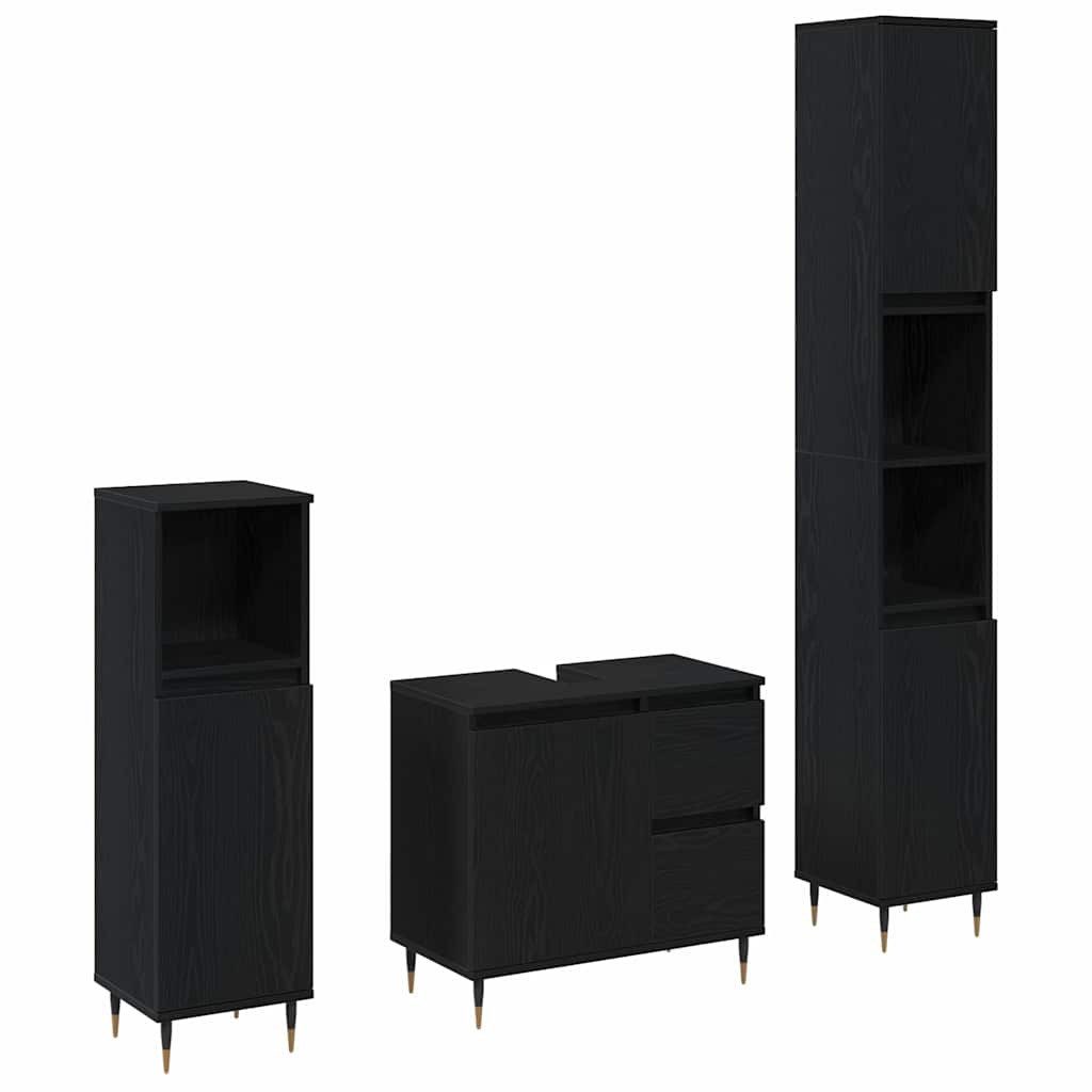 Badezimmer-Set Badezimmermöbel-Set 3 pcs Schwarz Eichen-Optik 30 x 30 x 190 cm