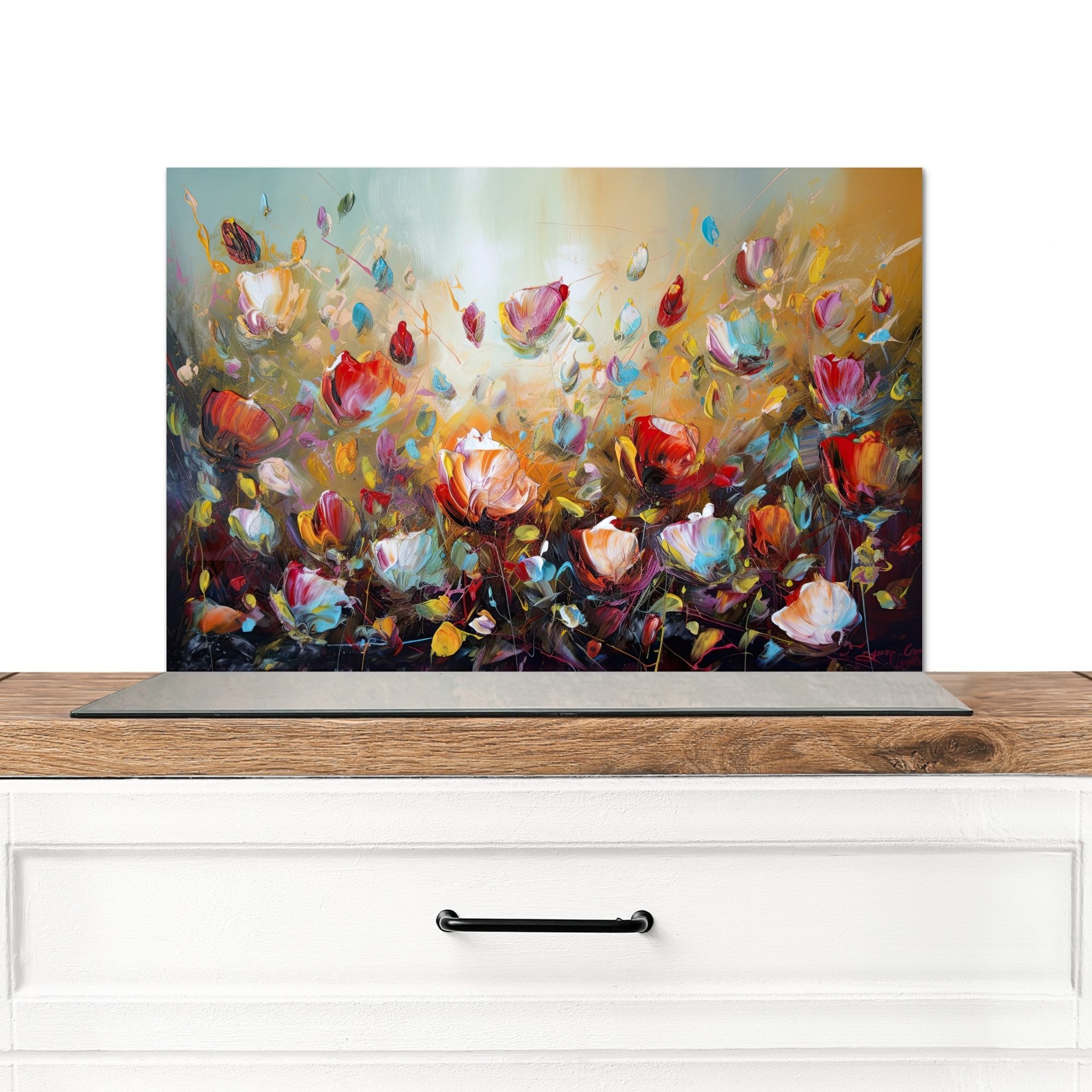 KitchenYeah Küchenrückwand Blumen - Kunst - Natur - Ölgemälde, (1-tlg), Spritzschutz Küche, Küchendeko, 60x40 cm