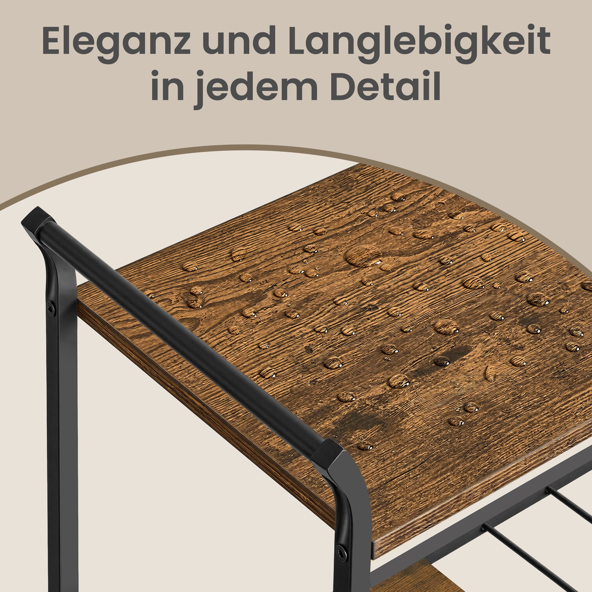 VASAGLE Beistellwagen Servierwagen Küchenwagen mit verstellbaren Füßen und Rollen, 64,5 x 32 x 85,5 cm, Industrie-Design, Stahlrahmen, Küchenregal – Bild 5 von 5