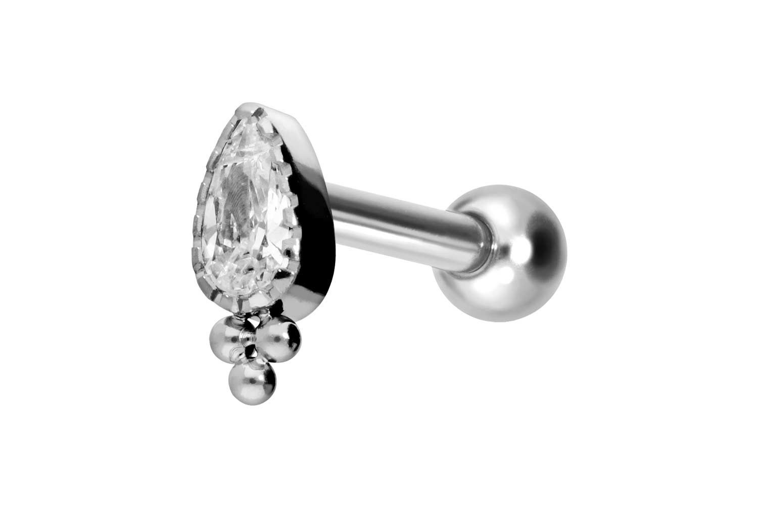 Piercing-Set Titan Ohrpiercing mit Innengewinde KRISTALLTROPFEN + KUGELN