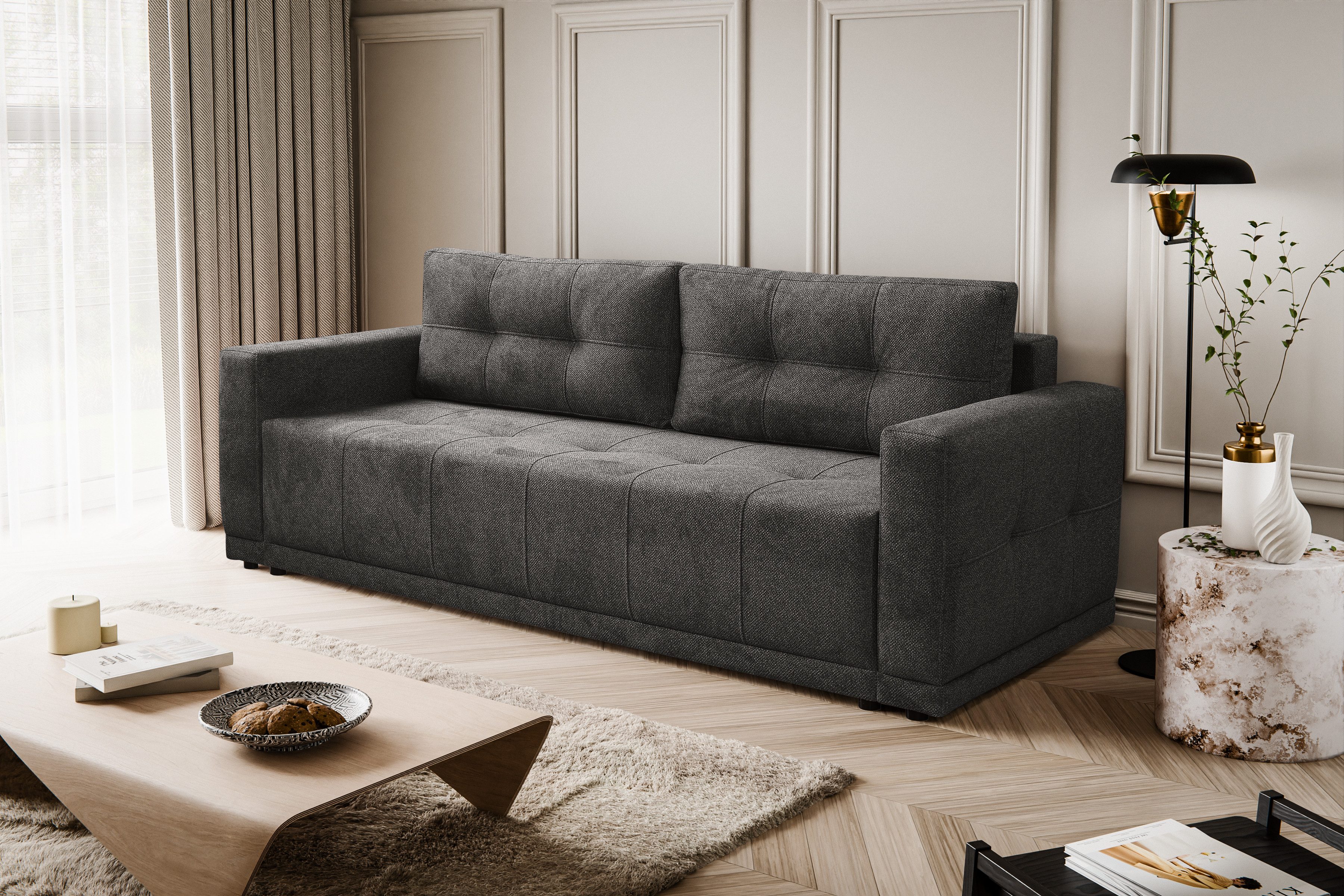 Kaiser Möbel Schlafsofa Lusso Sofa mit Schlaffunktion und Bettzeugcontainer, Schlaffunktion, Aufbewahrung von Bettzeug, komfortabel