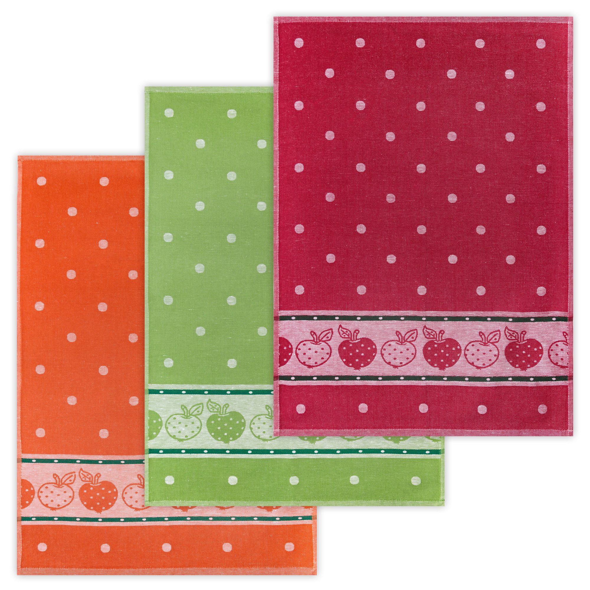 Kracht Geschirrtuch Äpfel, (Set, 3-tlg., Set), 3er Pack Geschirrtücher (3 Stück), ca. 50 x 70 cm, Halbleinen Jacquard