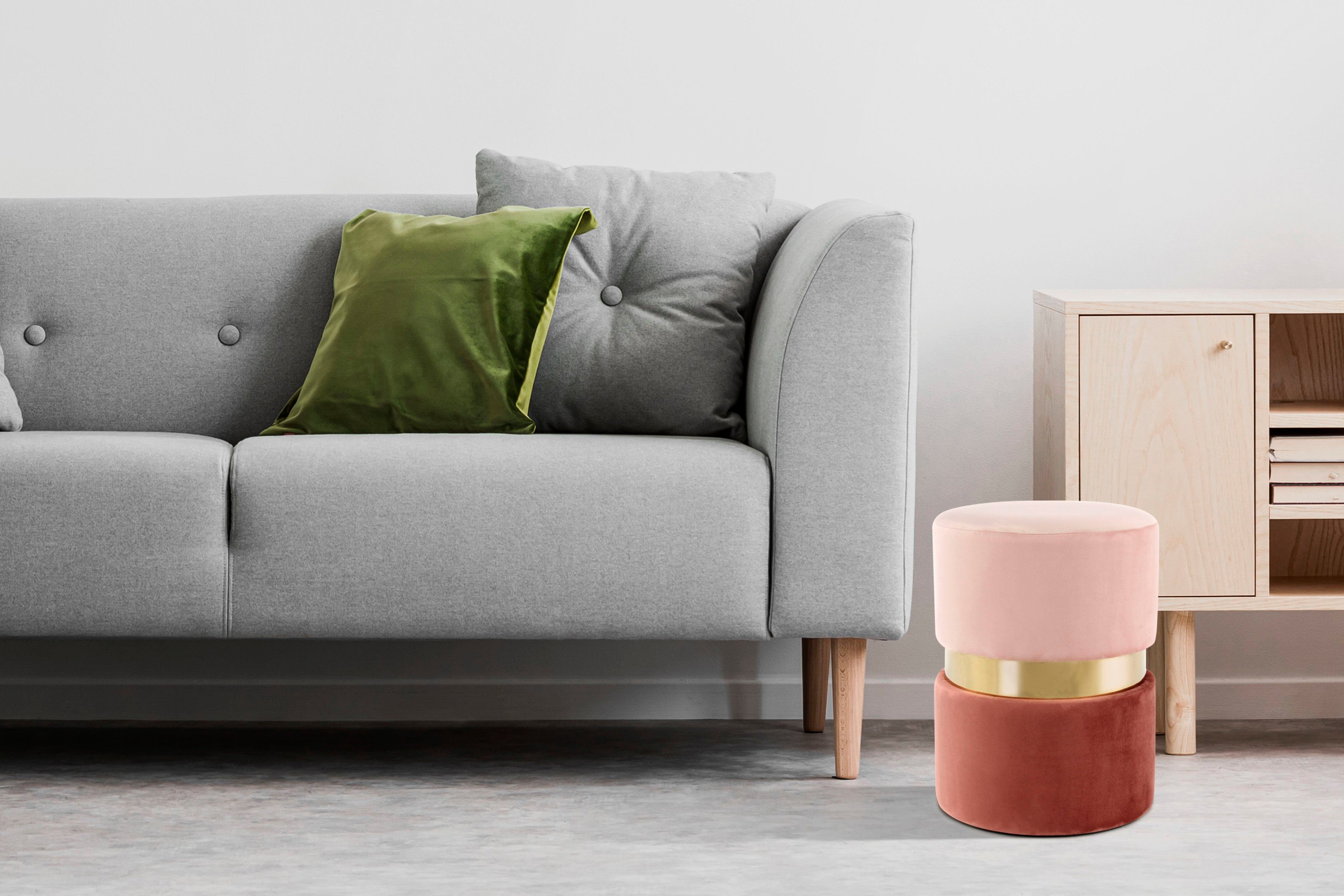 Kayoom Sitzhocker Hocker Gipsy 825, stilvoller Sitzhocker, runde Form, stilvolles Design (1 St), samtweich, platzsparend, vielfältig einsetzbar, weiche Polsterung