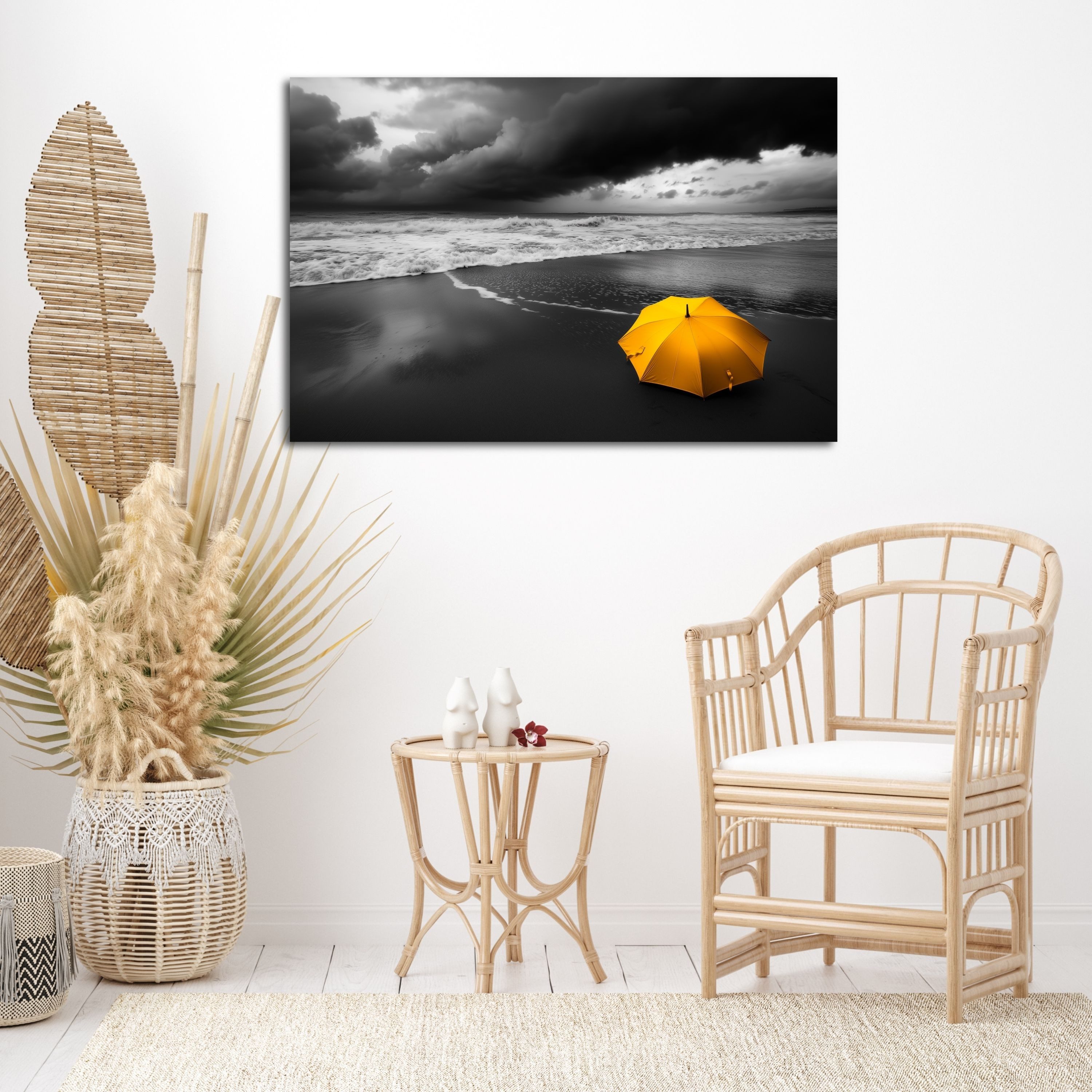 DARO Design Leinwandbild Modern Abstrakt Wandbilder XXL Wandbild Wand Deko Leinwand Bilder, (Gelber Regenschirm - Bild groß Wohnzimmer Schlafzimmer Küche Esszimmer Einteilig Querformat Fotodruck Leinwände Wanddeko Abstrakte Kunst Boho), 30x20cm
