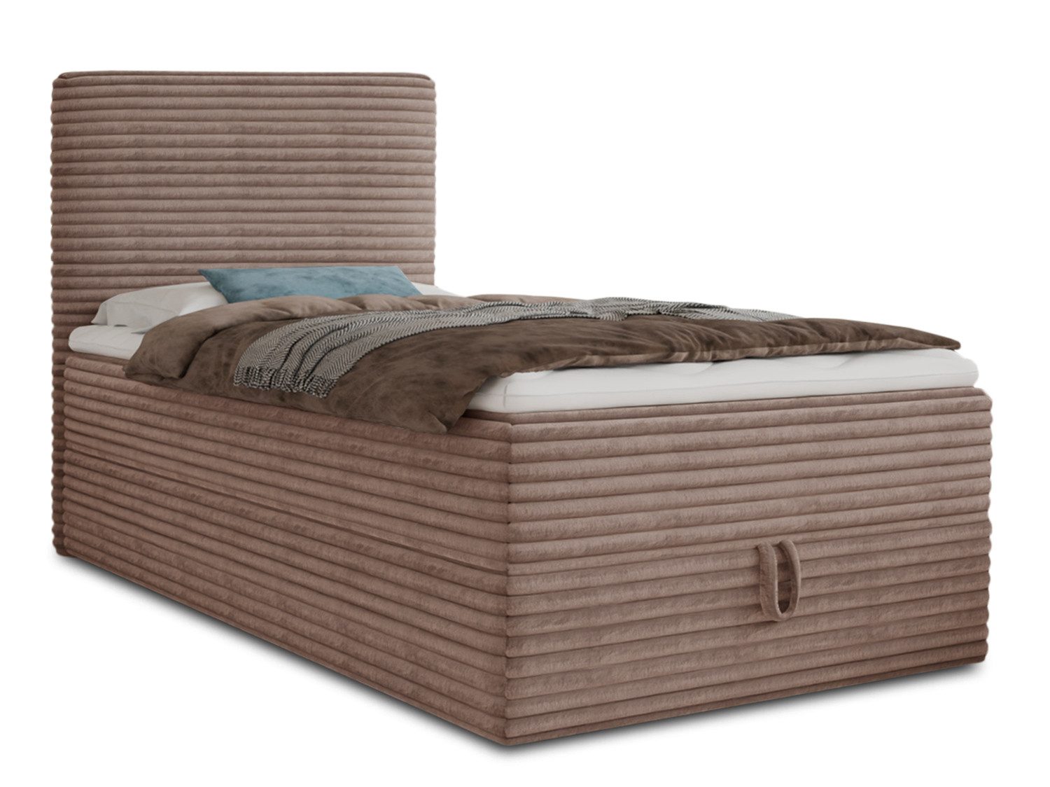 Sofnet Boxbett Mollo Mini (großer Bettkasten, Bonell-Matratze und Topper), Einzelbett, Polsterbett mit Kopfteil, Boxspringbett, Cordstoff