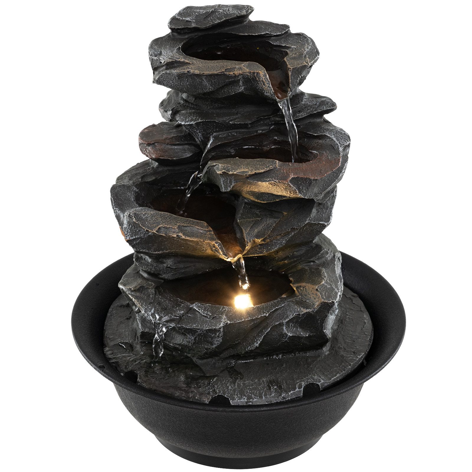 COSTWAY Zimmerbrunnen, Wasserbecken BxT: 21.5x21.5 cm, Tischbrunnen mit LED Beleuchtung & Pumpe