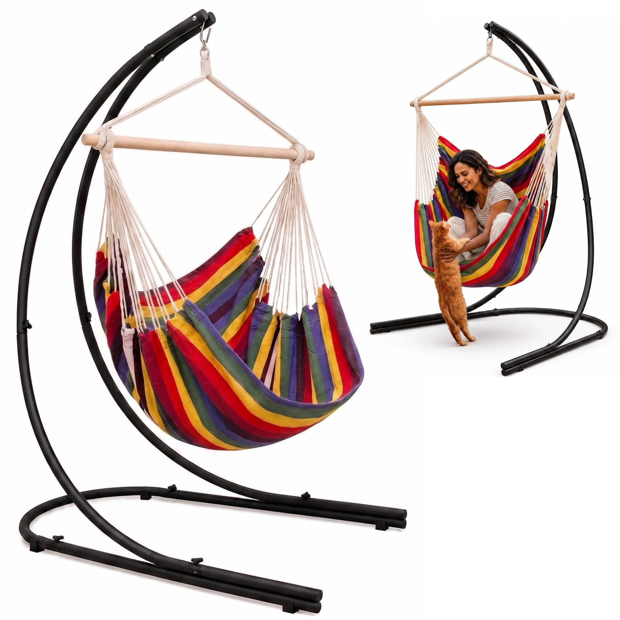 AMANKA Hängestuhl Hängestuhlgestell HSG-153 mit Hängestuhl HMG-40, 185 x 130 cm Hängesitz für Kinder und Erwachsene - 360° Relaxsessel