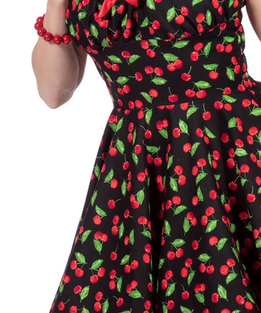 Karneval-Klamotten Kostüm 50er Jahre Damenkostüm Rockabilly Kleid Kirsch, Rock 'n Roll Kleid im Stil der 50er Frauenkostüm Karneval Fasching