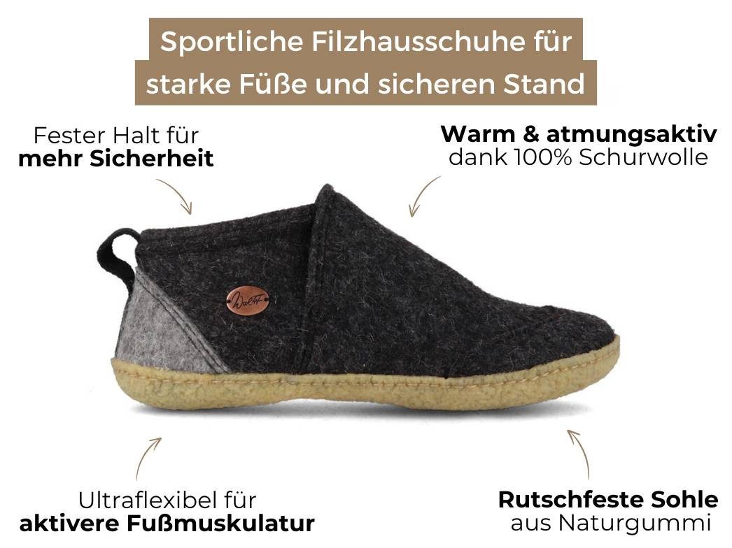 WoolFit Homeoffice Hausschuhe Taiga Hausschuh mit Naturkautschuk Sohle – Bild 2 von 5