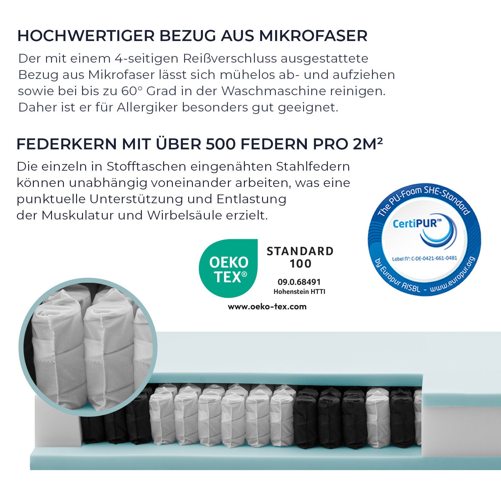 Taschenfederkernmatratze PURAMED 7-Zonen Taschenfederkernmatratze inkl...., RAVENSBERGER Matratzen, 21 cm hoch, Ergonomisch, hohe Punktelastizität, 7 Zonen, Made in Germany