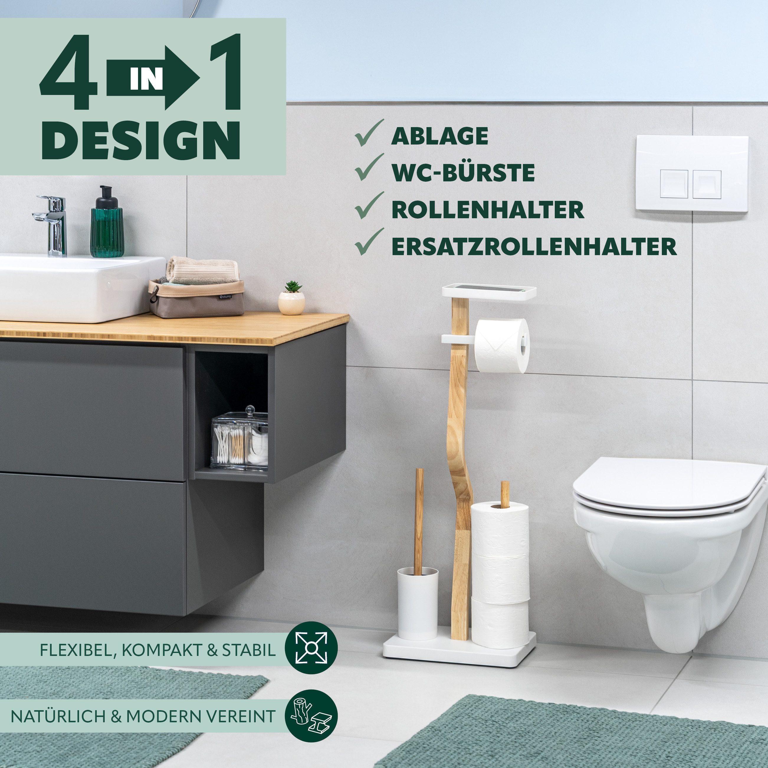 eluno WC-Garnitur freistehend, aus FSC-zertifiziertem Holz und weißem Metal günstig online kaufen