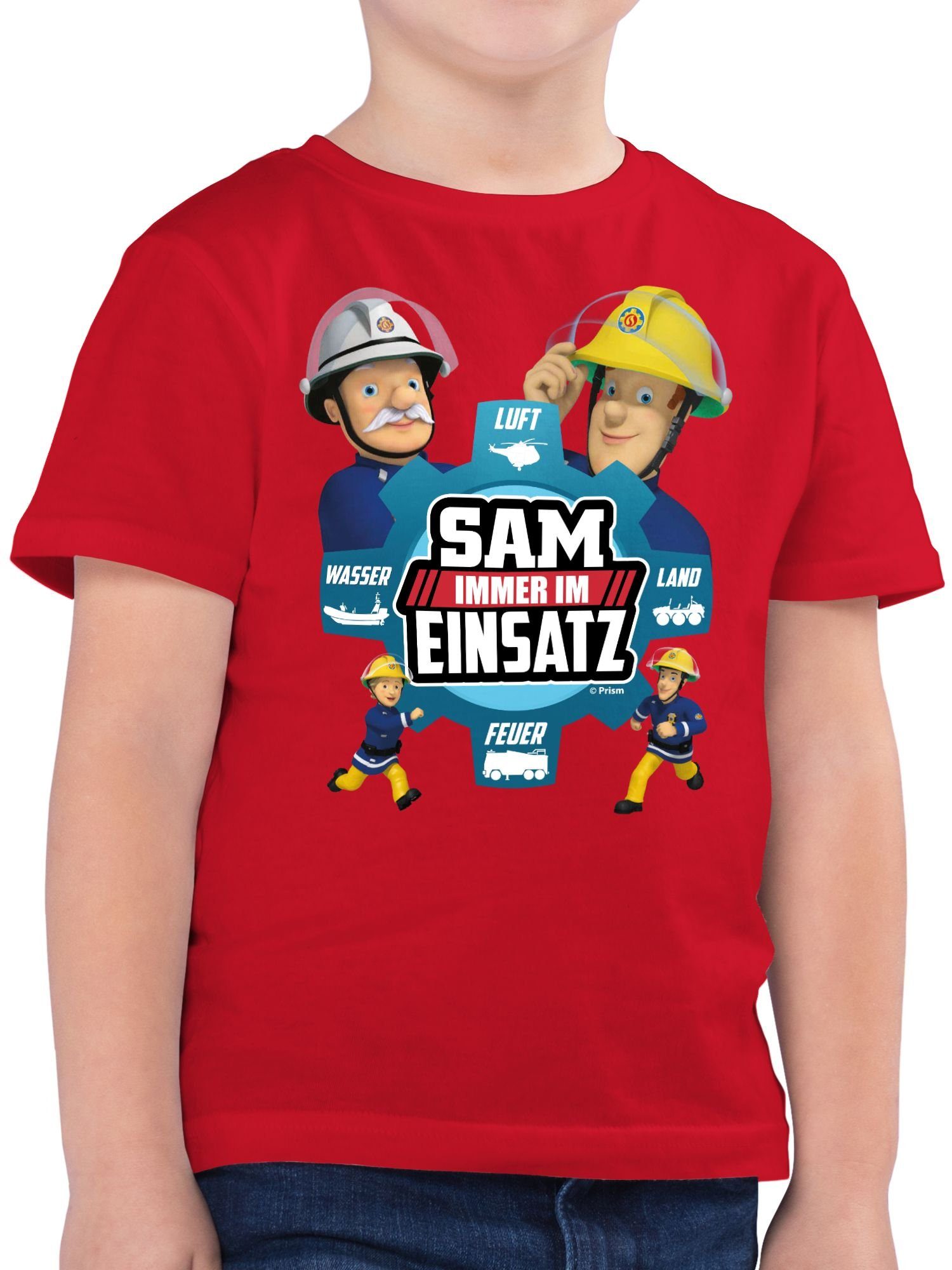 01 - Einsatz Sam Feuerwehrmann Jungen im Rot Shirtracer Sam T-Shirt Immer