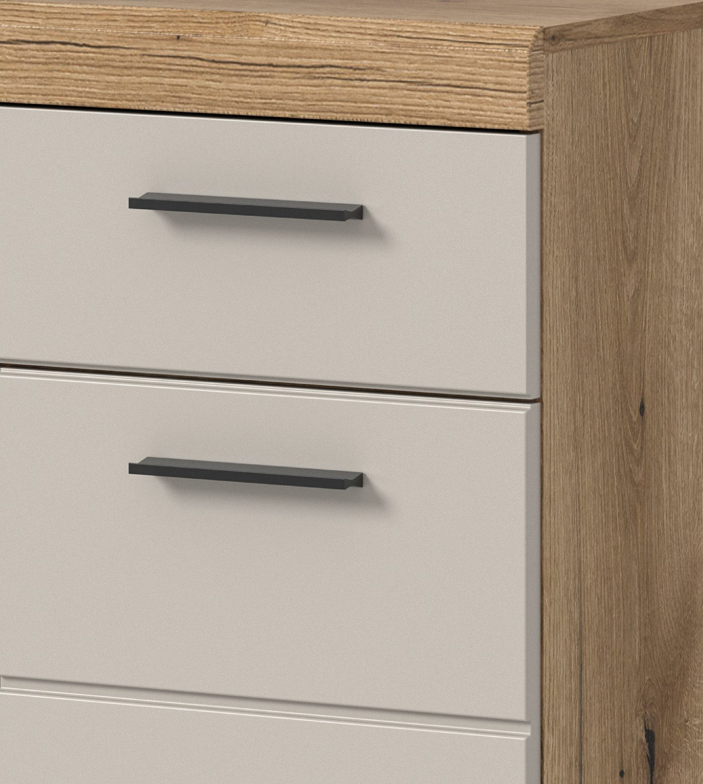 Inn.Furn Badkommode Shawn (Badschrank in Eiche und Sand / Kaschmir, 2-türig, 74 x 88 cm), mit Vollauszug – Bild 4 von 5