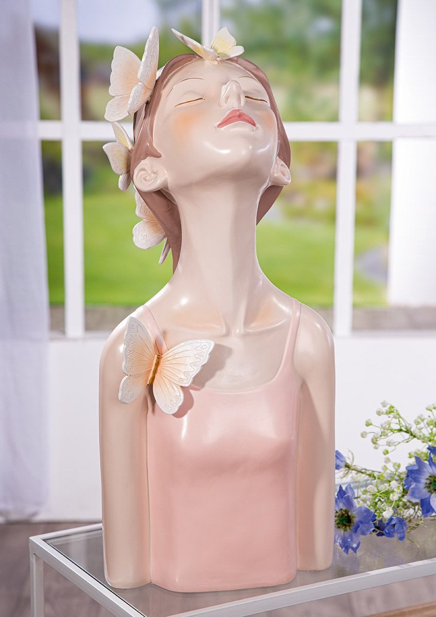 MF Skulptur Dekofigur Lady Butterfly Schmetterlingsmotiv Kunstharz Rosa Weiß (1 St)