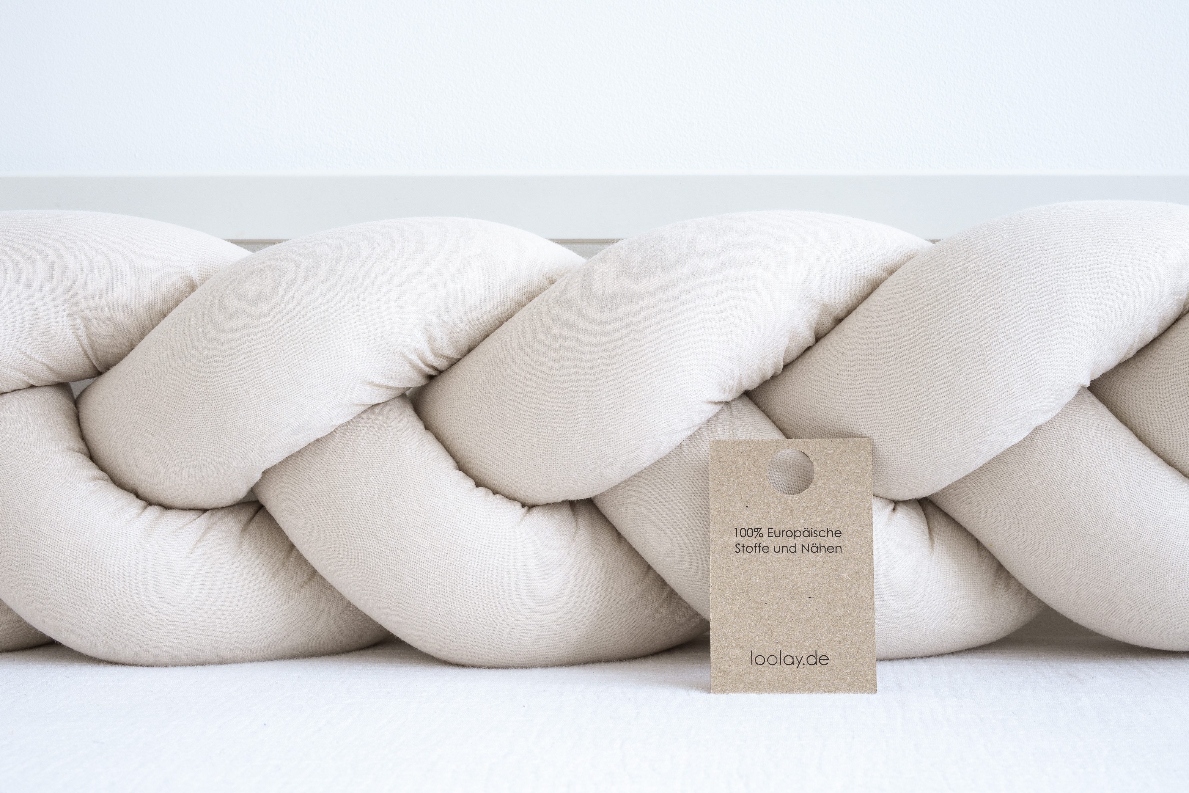 Loolay Nestchenschlange Geflochtenes Kissen Zierkissen Dekokissen Bettumrandung 100% BEIGE, (Zugluftstopper Zugluft Schlange Wickeltischumrandung Babybett Kinderzimmer Schutz, Wohndeko Bettschlange 100 150 200 300 400 cm & Länge auf Anfrage), Zugluftstopper tolle Wohndekoration Geschenk