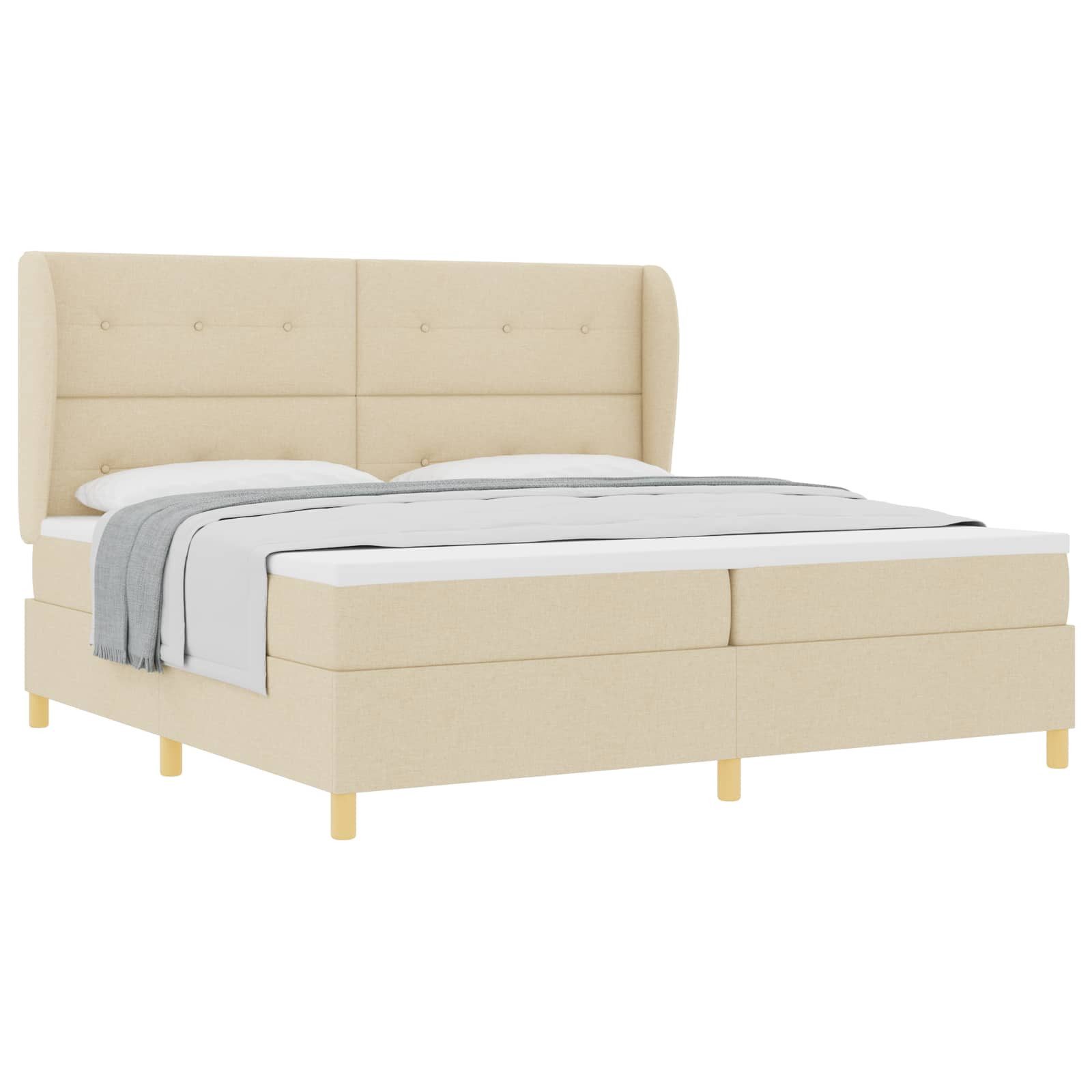 Bett Boxspringbett mit Kopfteil Creme 200 x 200 cm Stoff