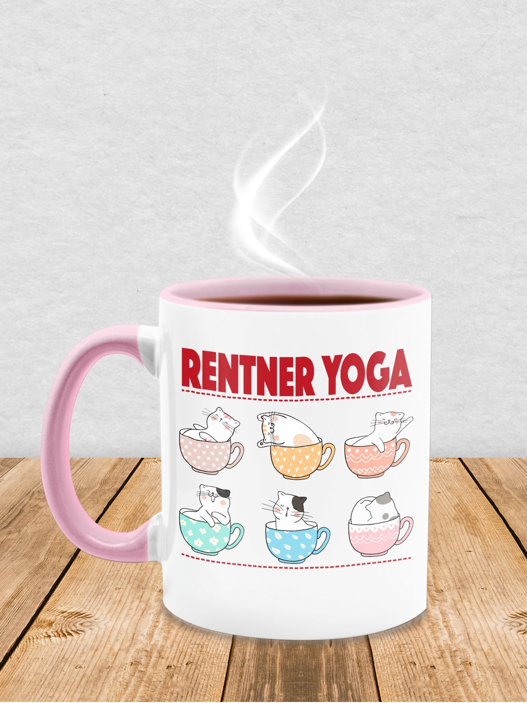 Yoga Katzen Shirtracer Tassen, Rente 2 Rentner in Kaffeetasse Geschenk Keramik, Rosa Tasse