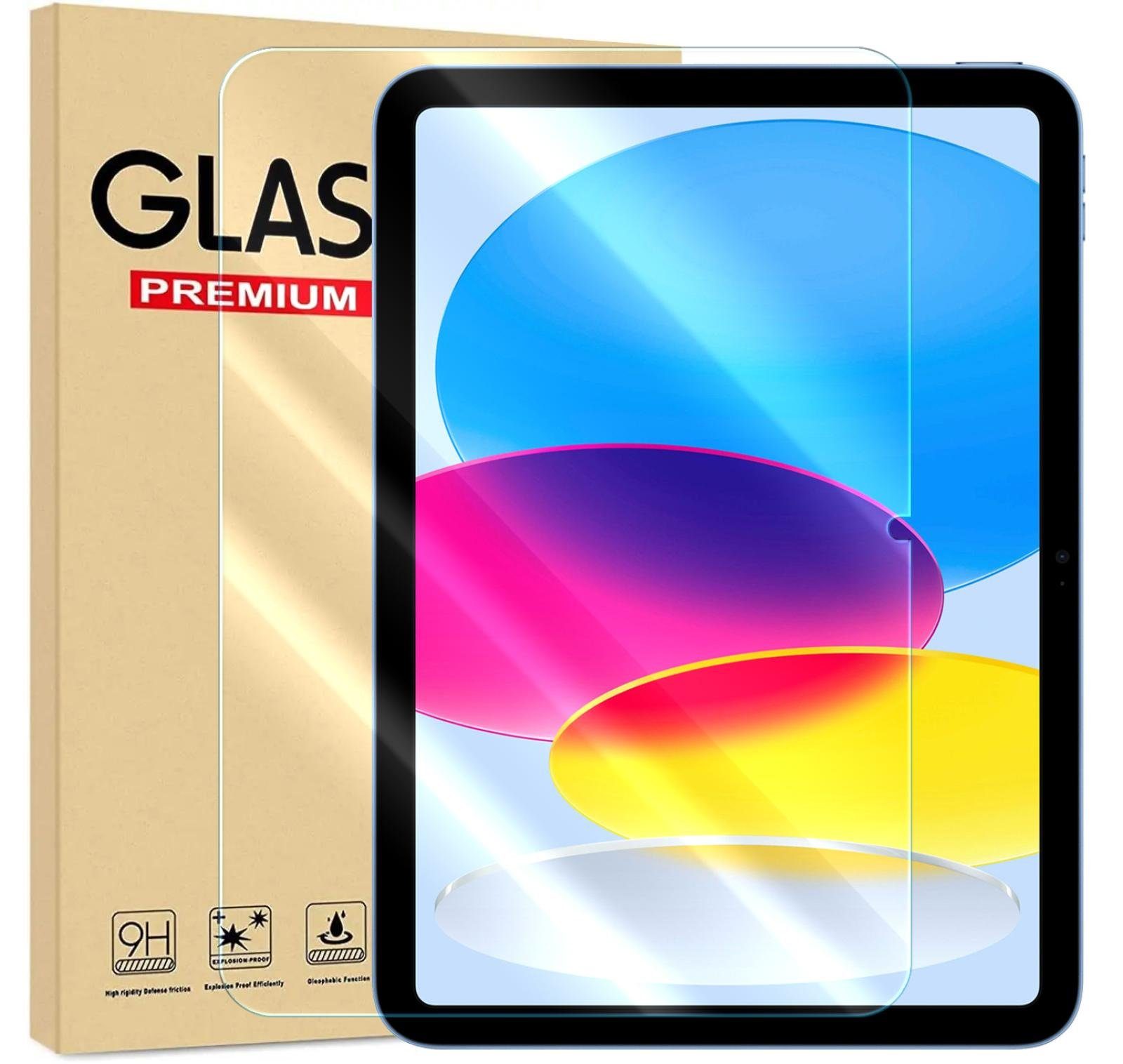 Numerva Schutzfolie Panzer Folie Echt Glas für Apple iPad 10 (2022), (Schutzfolie, 1x Schutzfolie 2x Reinigungstücher), Tablet Display Schutzglas Folie Echt Glas Folie 9H