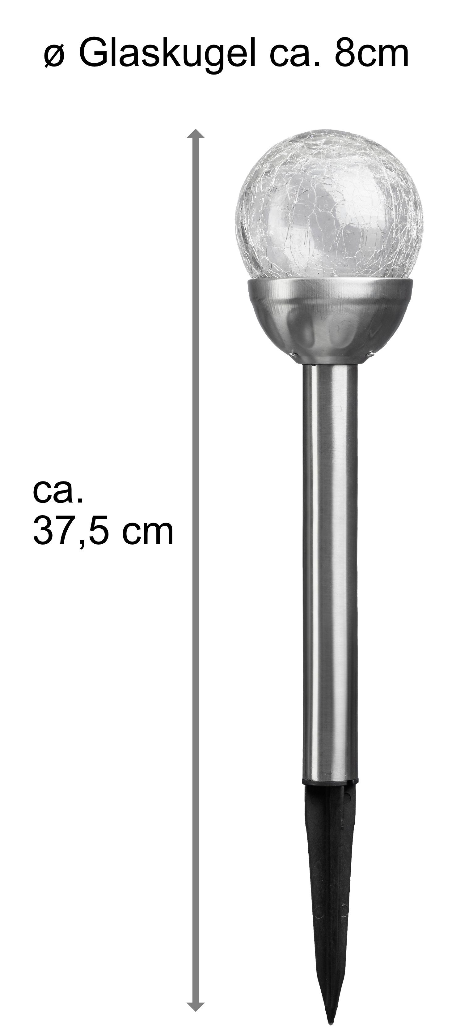 Solarlampen Gartenleuchten LED aus warm-weiß mit Edelstahl Bruchglaskugel, moderne für Lichtfarbe: Gardenstyle Solarleuchte integriert, wetterfest, IC automatischen bunt Bruchglaskugel, Farbwechsel, fest LED kabellos, mit Warmweiß, Außen Solar