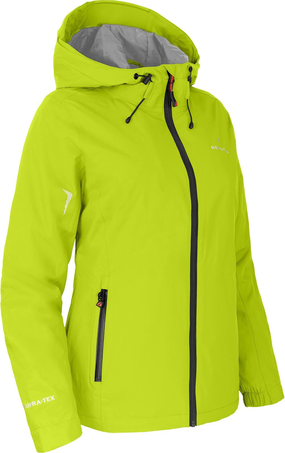 Bergson Outdoorjacke HELLI THERMO Damen Regenjacke, leicht wattiert, 12000 mm Wassersäule, Kurzgrößen, leuchtend grün