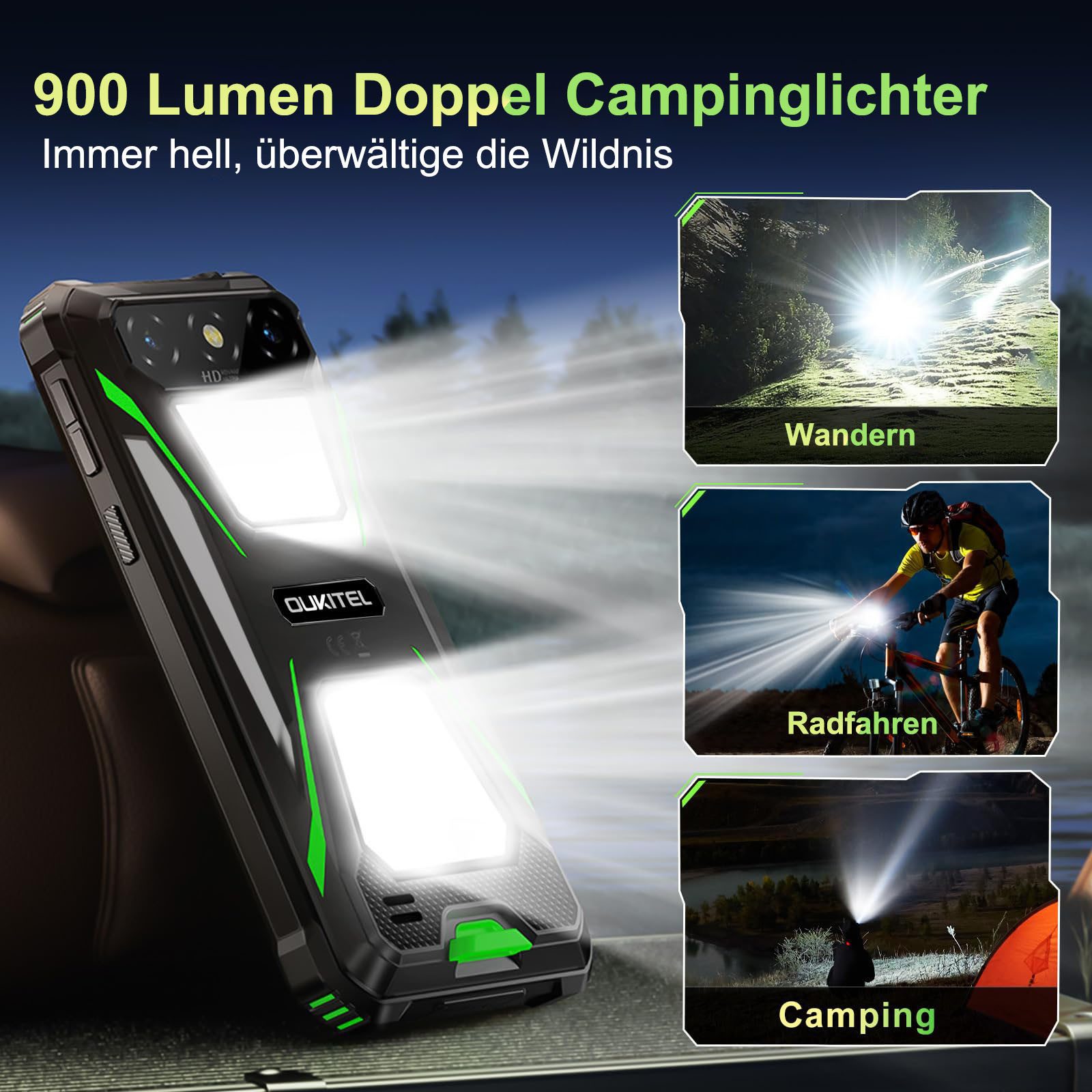 OUKITEL G5 16+128GB Android 14 Outdoor Smartphone (15,24 cm/6.0 Zoll, 128 GB Speicherplatz, 13 MP Kamera, IP68 Wasserdicht Baustellenhandy, 6300mAh, Zeltlampe, OTG, GPS)