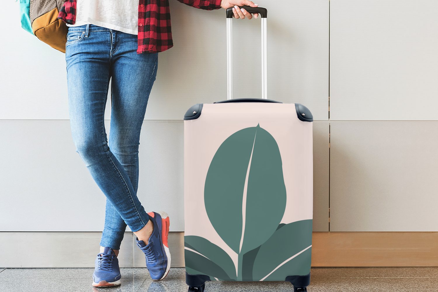 Reisekoffer Rollen, - - Handgepäck Reisetasche mit Handgepäckkoffer 4 für Pastell, Sommer Ferien, MuchoWow Blätter rollen, Trolley,