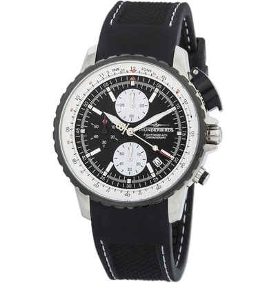 Thunderbirds Chronograph TB1057-01 Fighting Black Fliegeruhr Lederband 43 mm