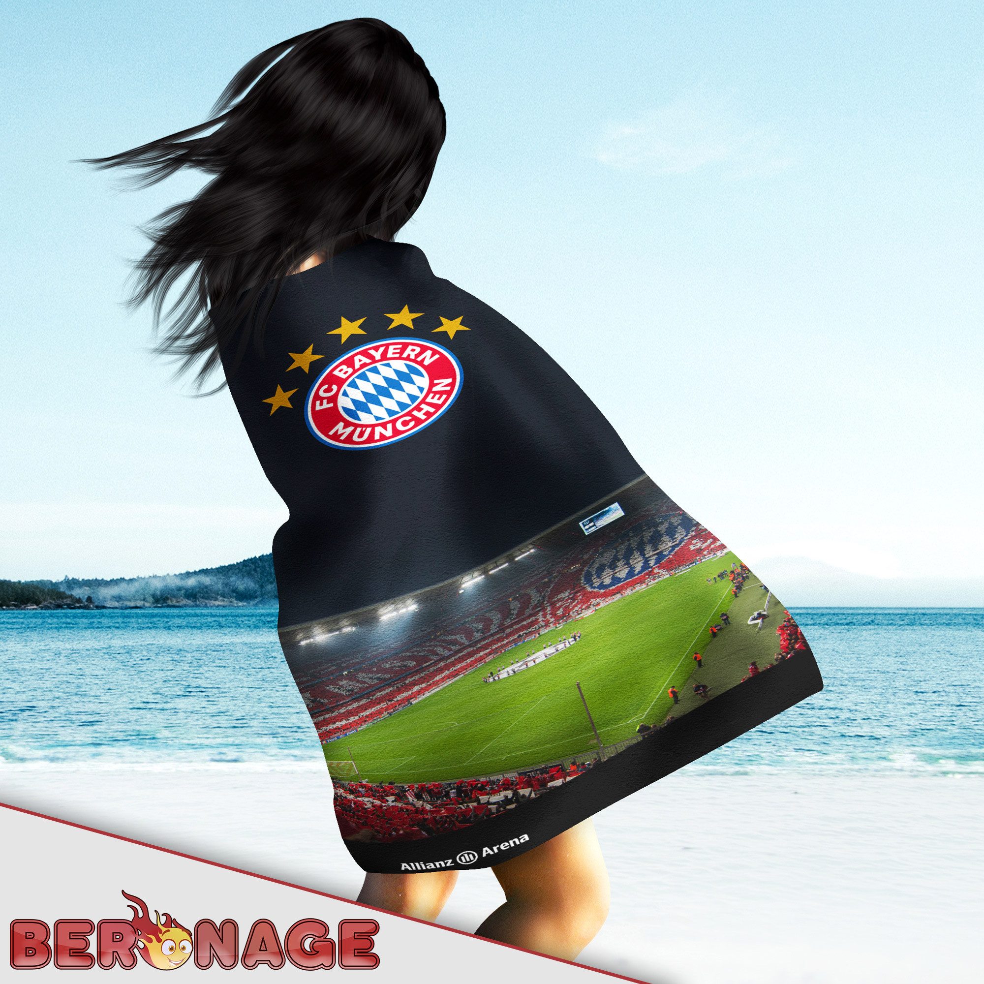 BERONAGE Strandtücher FC Bayern München Badetuch Allianz Arena 75x150 cm Strandtuch Fußball, (1-St), Frottee in Velours-Qualität