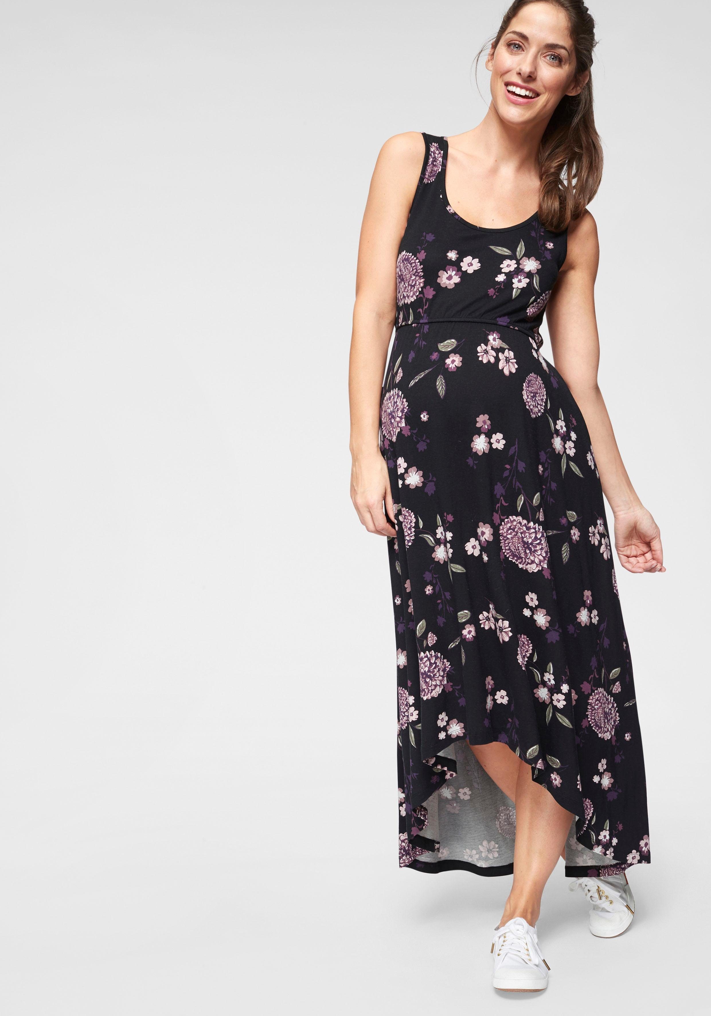 Neun Monate Umstandskleid, Für Schwangerschaft und Stillzeit hinten länger geschnitten, modischer, geblümter Look
