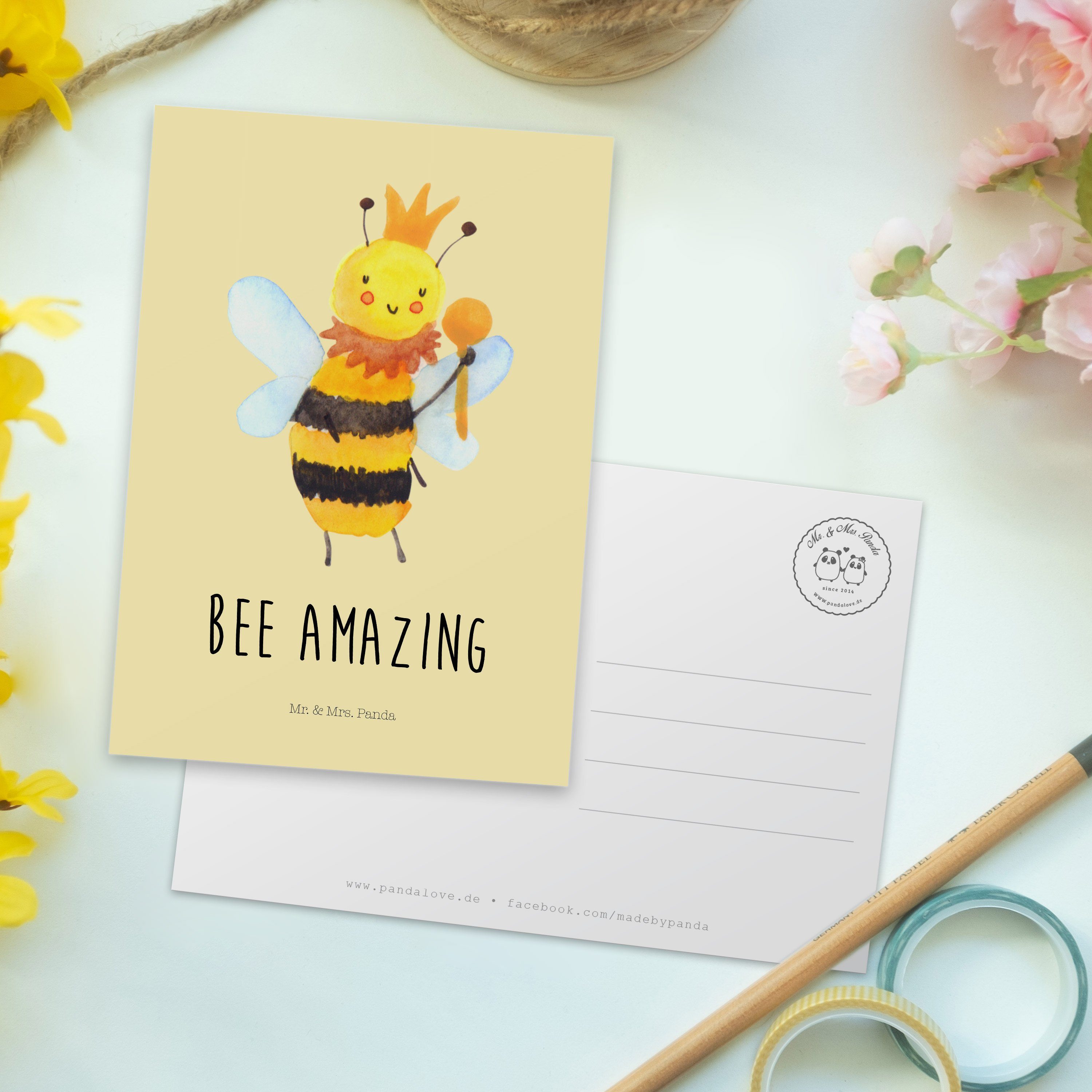 Mr. & Mrs. Panda Postkarte Pastell Grußkarte, G Geburtstagskarte, Gelb - - Geschenk, König Biene